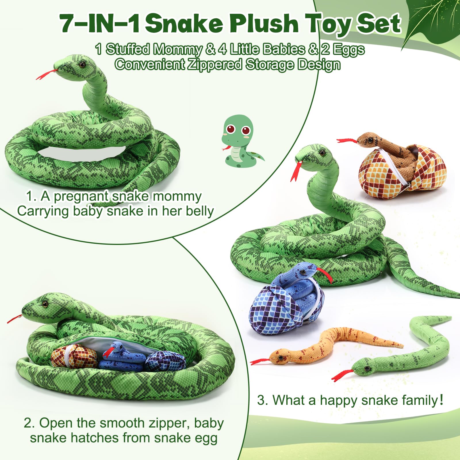 Hiboom 7 in 1 Snake Plush Toys 118 Inch Giant Snake Stuffed