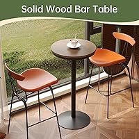 Vista 3 de Mesa de bar redonda de 42 pulgadas de altura con parte superior de madera maciza y base de metal resistente, mesa de pub industrial rústica