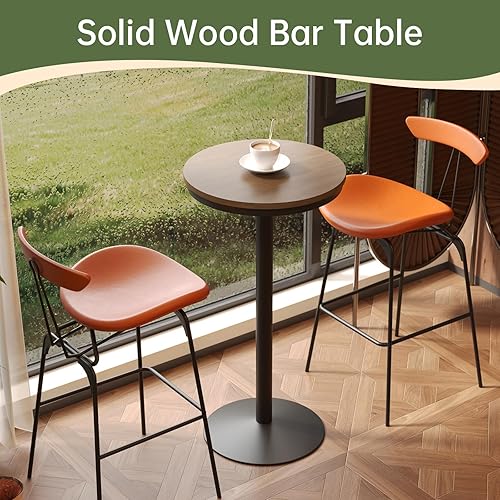 Miniatura 3 de Mesa de bar redonda de 42 pulgadas de altura con parte superior de madera maciza y base de metal resistente, mesa de pub industrial rústica para