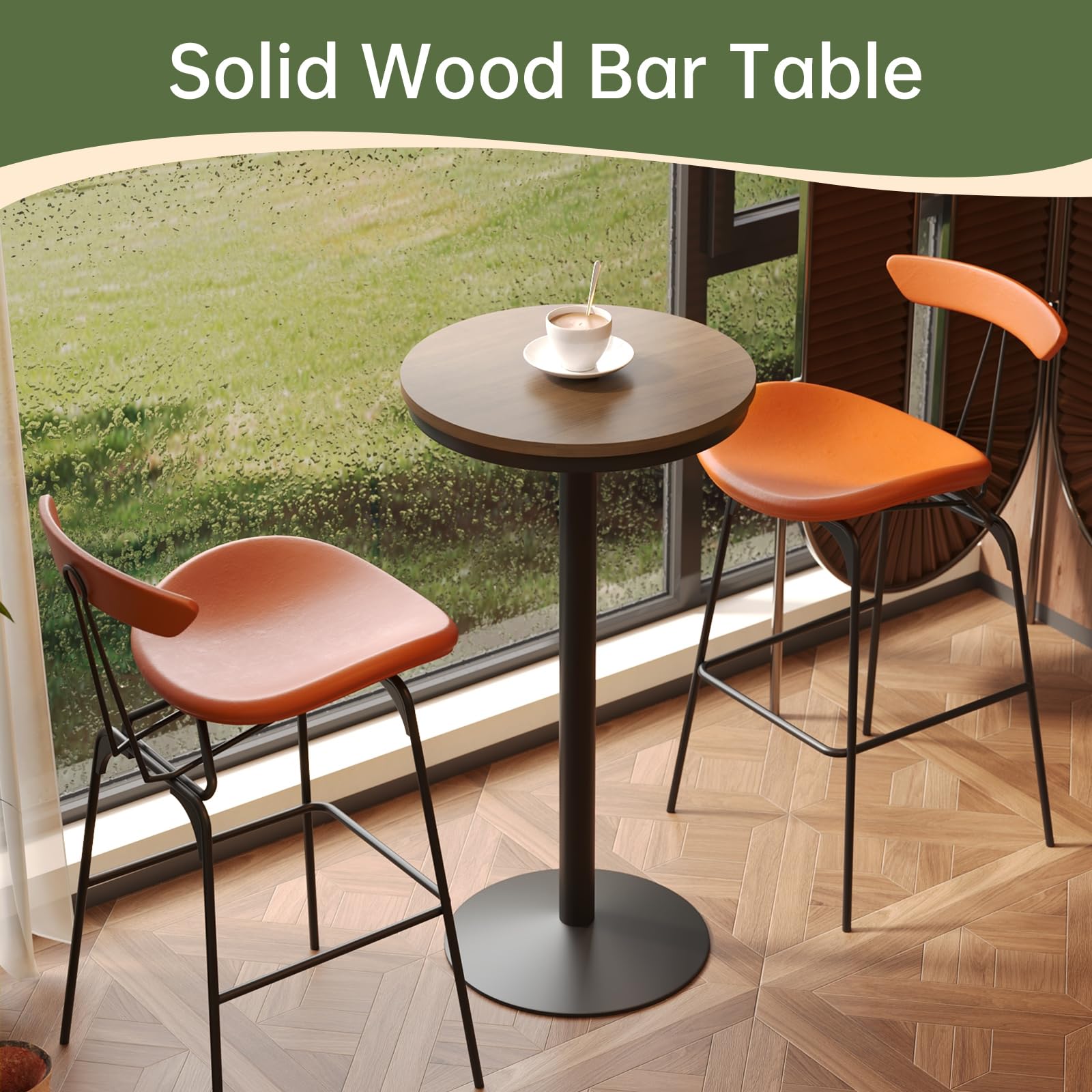 Round Bistro Table CONSDAN Round Solid Wood Pub Table - Walnut Bar ...
