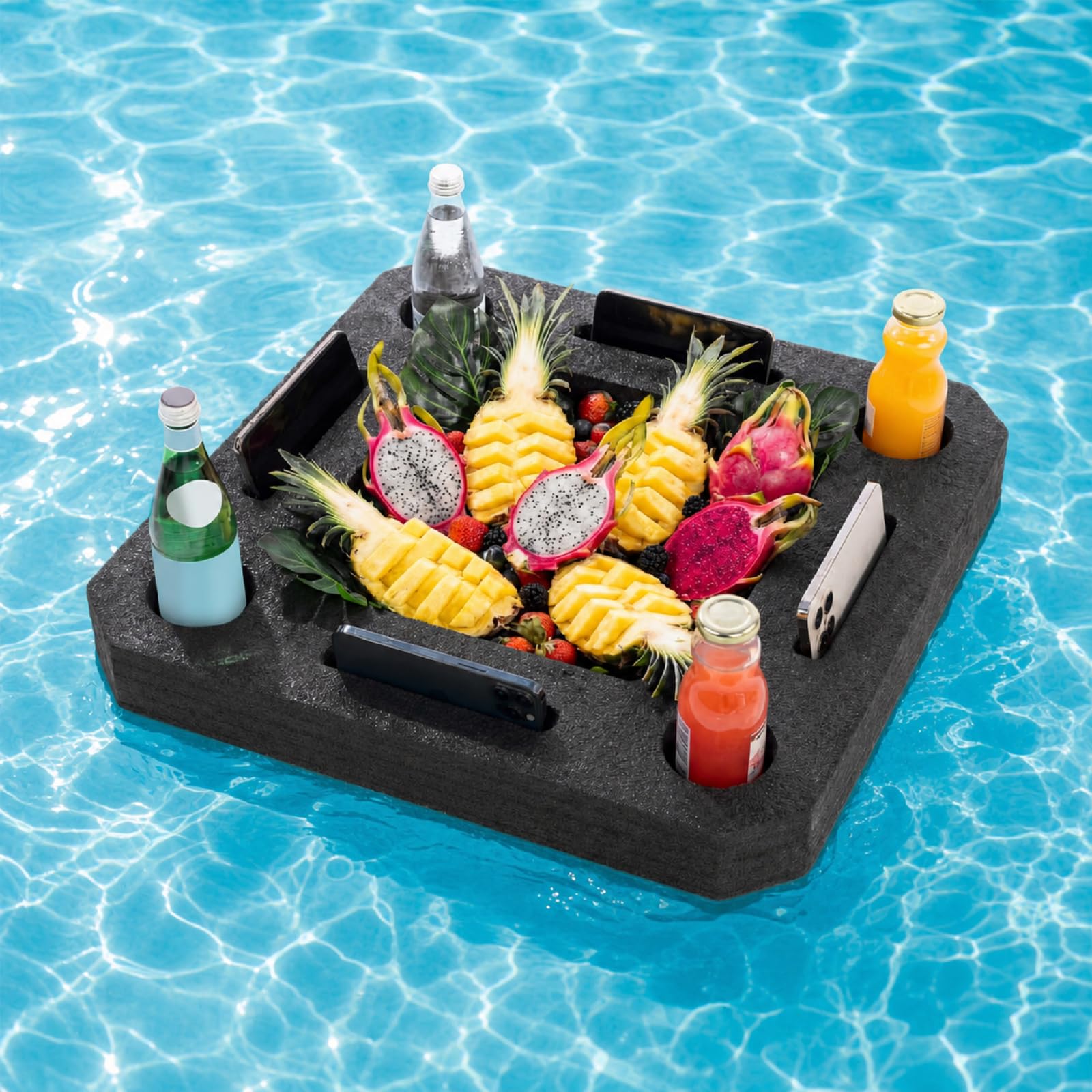 Qinyoung Grande portabevande galleggiante nero galleggiante tavolo vassoio portatile galleggiante vassoio per piscina accessori piscina vasca idromassaggio spiaggia e decorazione per feste