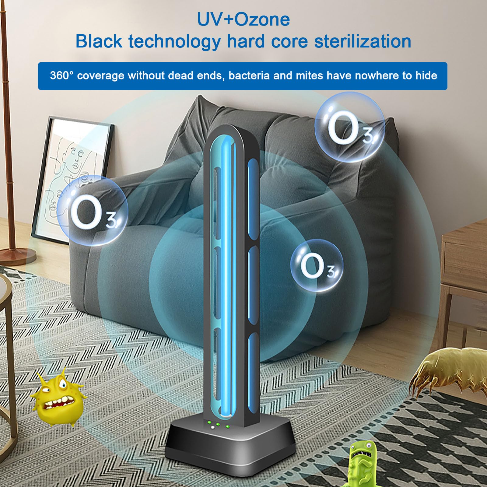 Esterilizador de desinfección con temporizador de control remoto germicida UVC, mata el moho, los ácaros del polvo, las bacterias y los virus - Luz UV de 39 W 220 V
