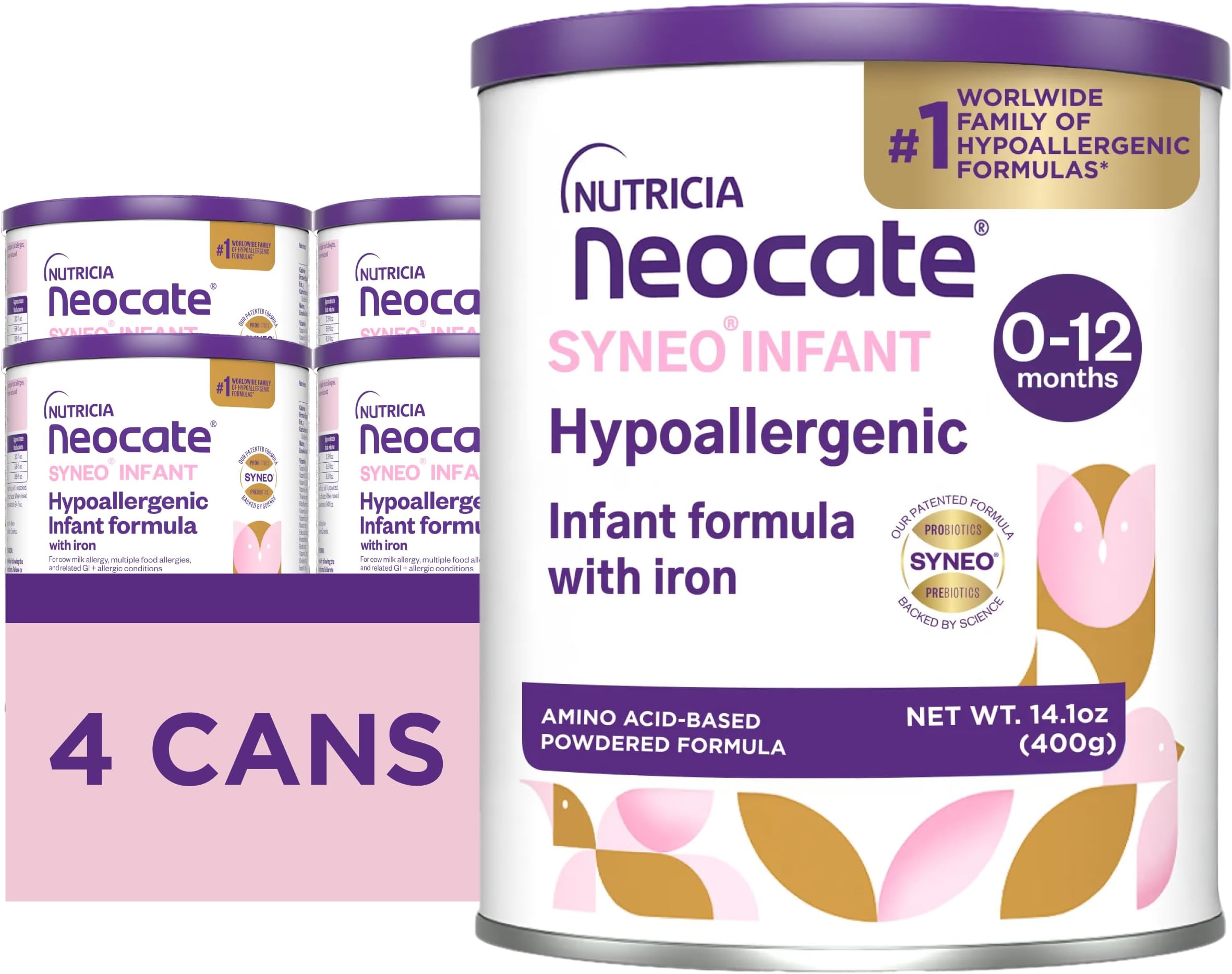 - Syneo Infant - Hypoallergenic, Dairy-free, Amino Acid-Based Baby Formula with Prebiotic Fiber, Probiotics & DHA/ARA - Food Allergy-Friendly Formula - 14.1 oz (Pack of 4)