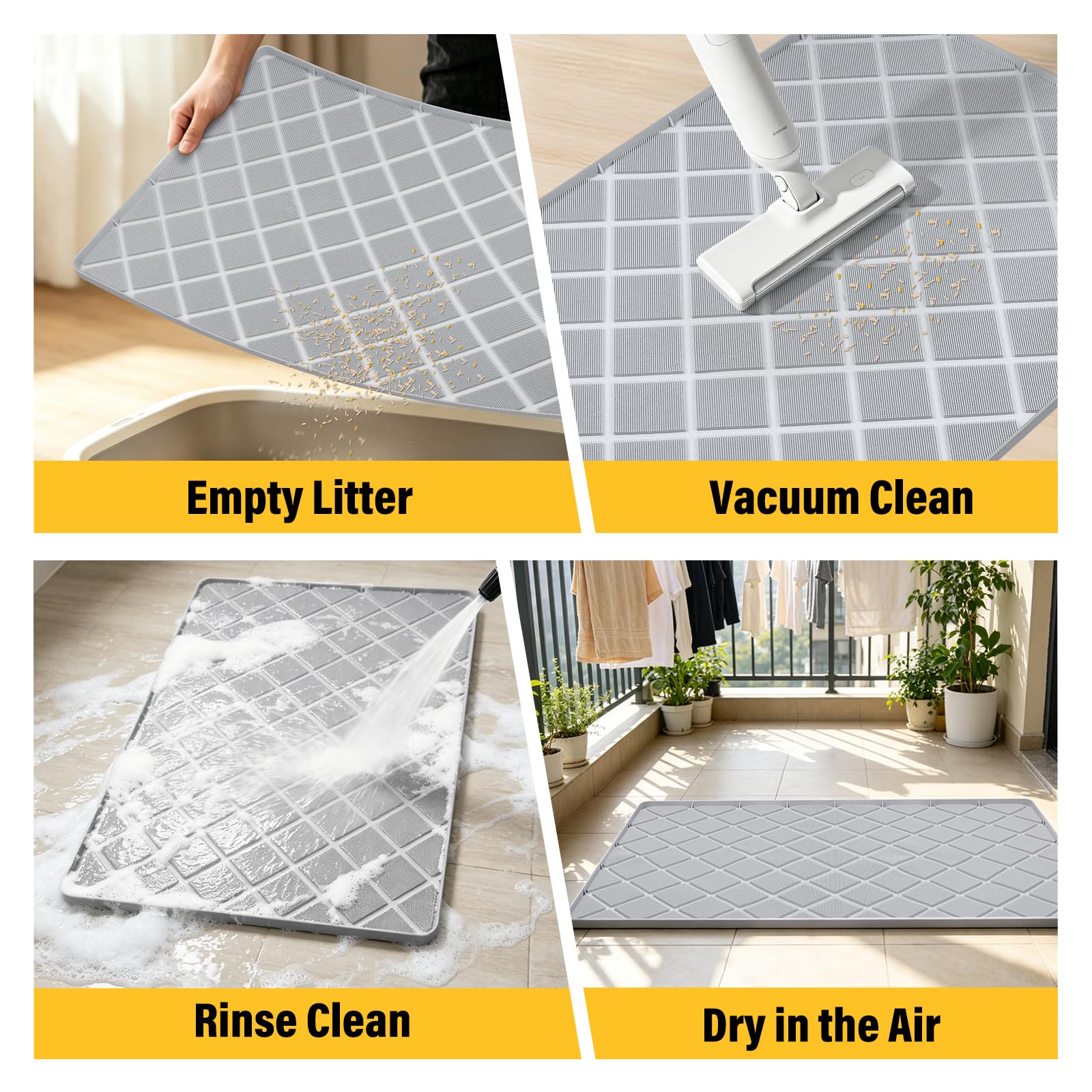 127 x 89 cm Tapis de litière pour chat en silicone avec brosse Gris