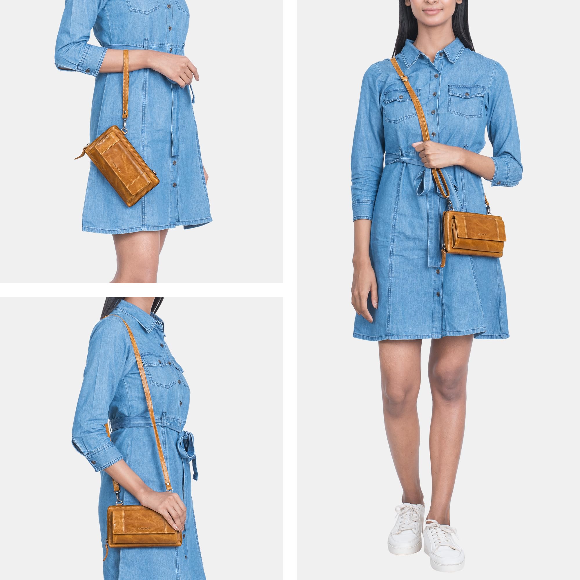 STILORD "Marigold 3-in-1 Echt Leder Portemonnaie Damen - Handytasche zum Umhängen - Crossbody Bag Umhängetasche Clutch Schultertasche Geldbörse Groß 18 Kartenfach RFID Farbe:perugia-braun