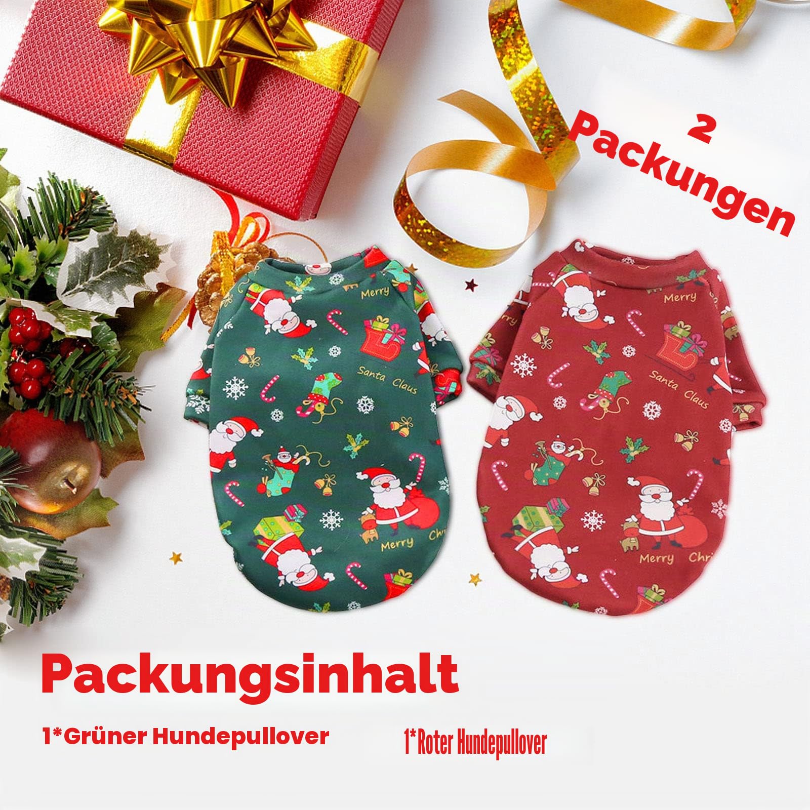 Weihnachtspullover Hunde 2Stück Größe Hundepullover mit Katze Weihnachten Kleidung für den Winter warm für Weihnachten Haustierkostüme