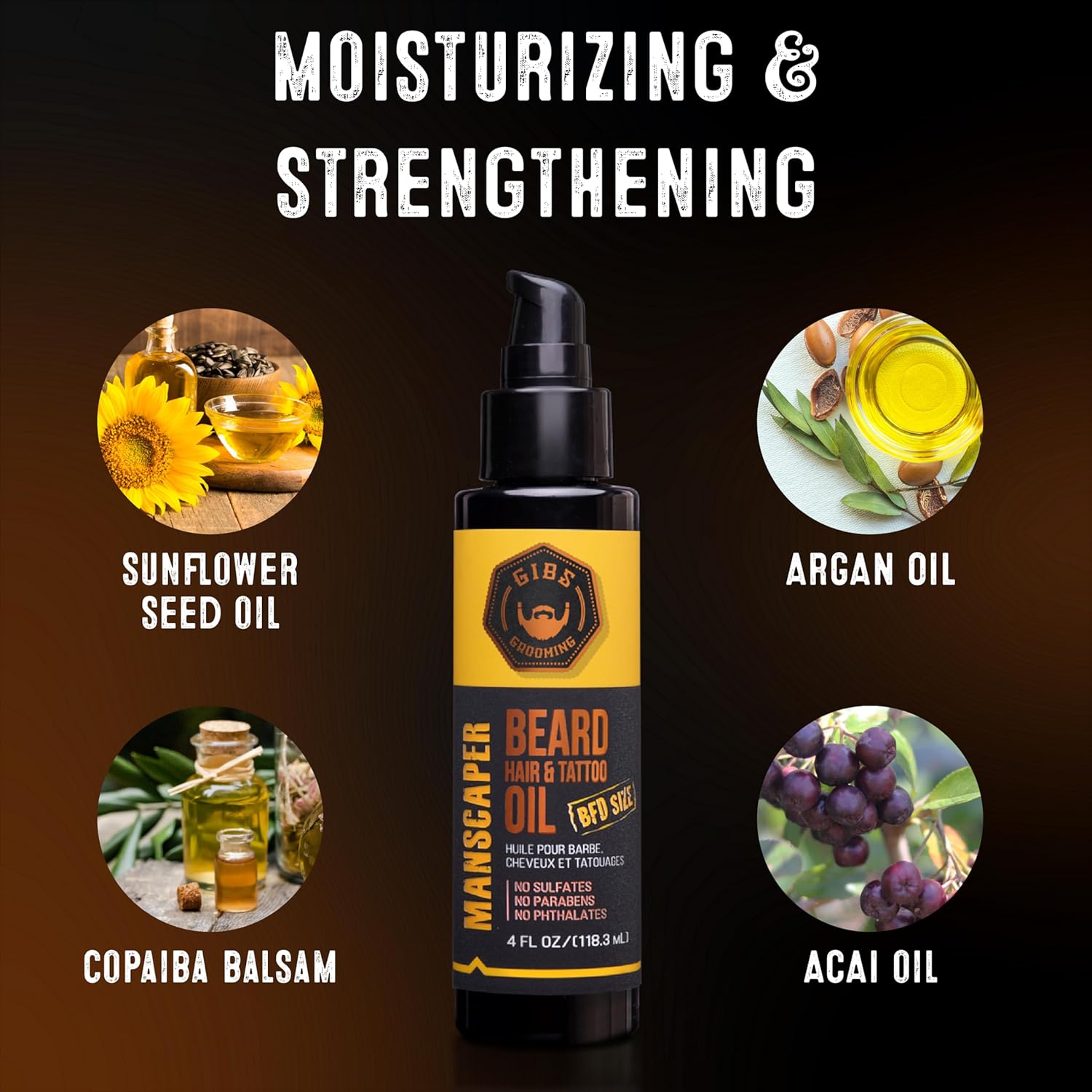 GIBS Beard, Hair & Tattoo Oil - Softens & Strengthens Beard Growth, Moisturizes Skin (4 Scents, 2 Sizes) - Image 4