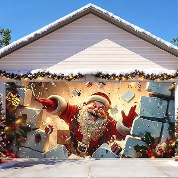 6 x 13 ft Christmas Garage Door Decorations Merry Christmas decorations Xmas Garage Door Cover, Happy New Year Hanging Banner for Home,Outdoor,Indoor,Party (Santa Claus-2)