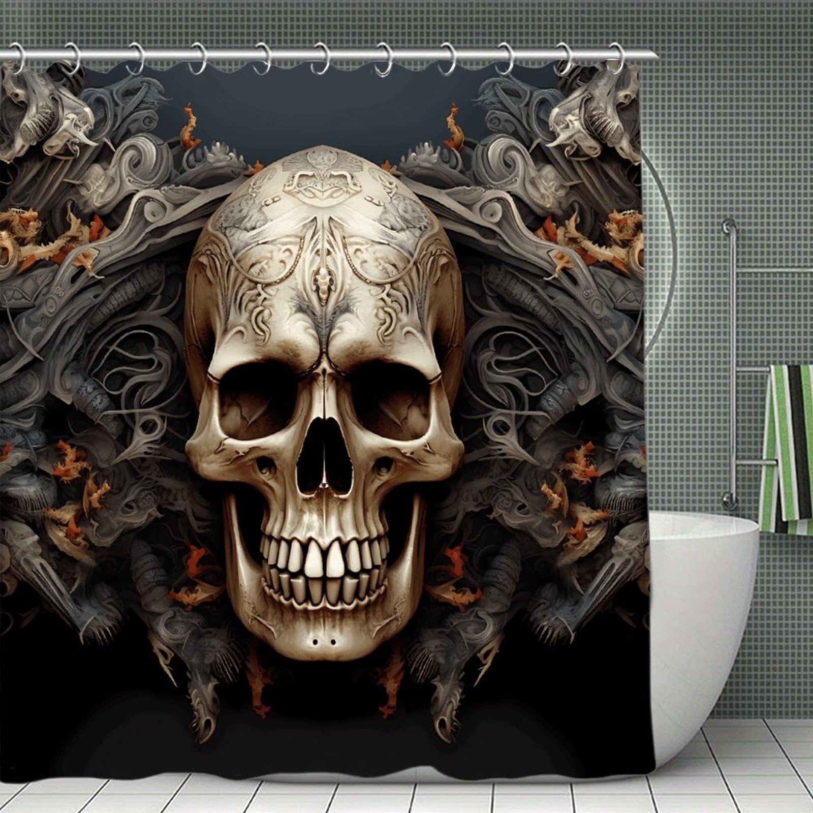 VstaDank Skulls Bath Curtain Elegant Heavy Duty Shower Curtains 70x70 in Rustic Farmhouse Cloth Shower Curtains Neutral Modern Bath Curtain for Bathroom