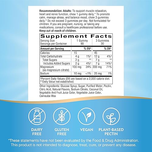 Miniatura 4 de Nature's Way Gomitas de magnesio, promueve la calma*, apoya la relajación muscular*, con citrato de magnesio, 90 gomitas con sabor a frambuesa y mora