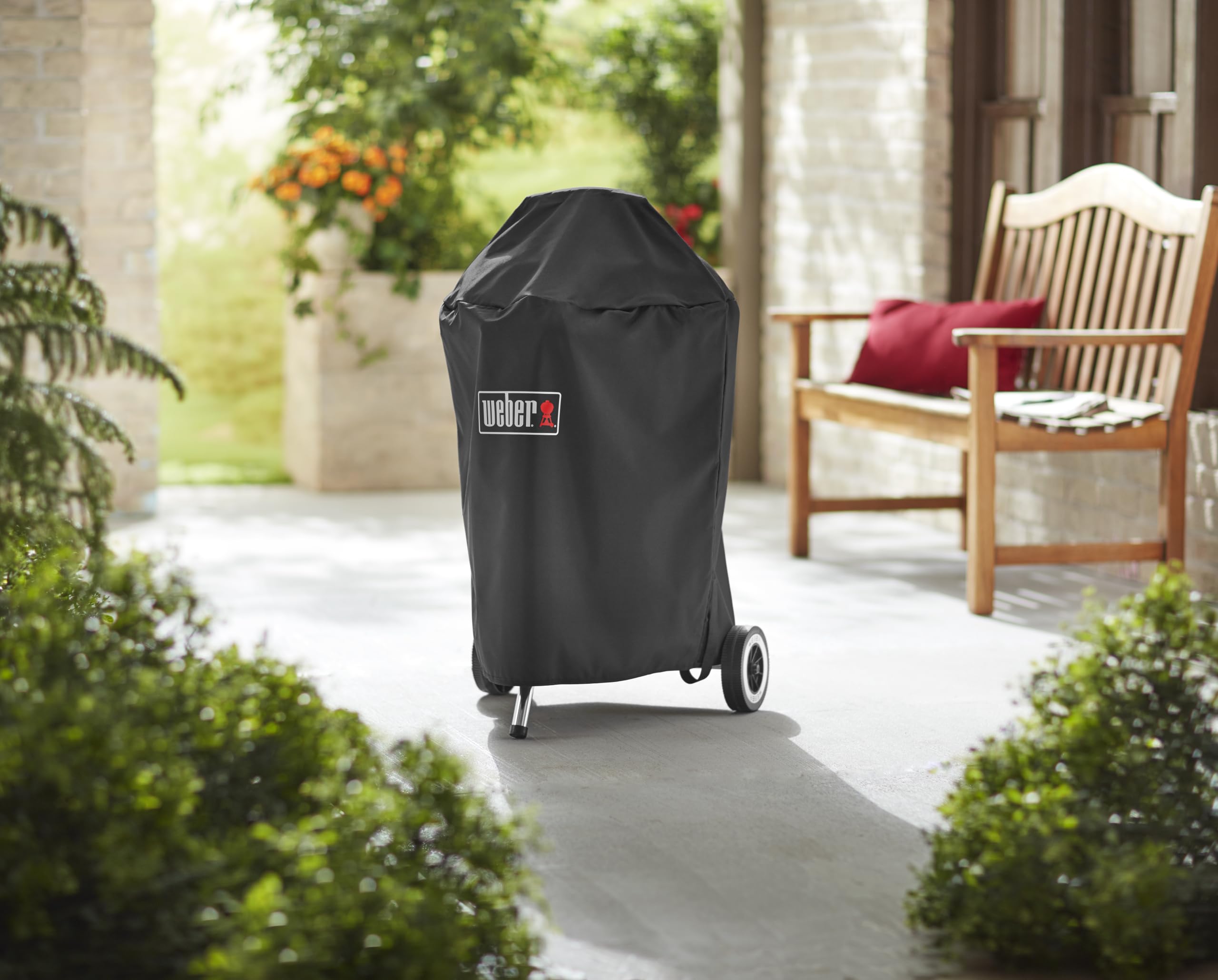 Weber Funda Premium para barbacoa de carbón Ø 47 cm, transpirable, ligera, resistente a los rayos UV y al agua, protección condiciones climáticas, cierre de velcro para fijación - Negro (7141) | Para barbacoas de carbón de 47 cm, funda transpirable resist