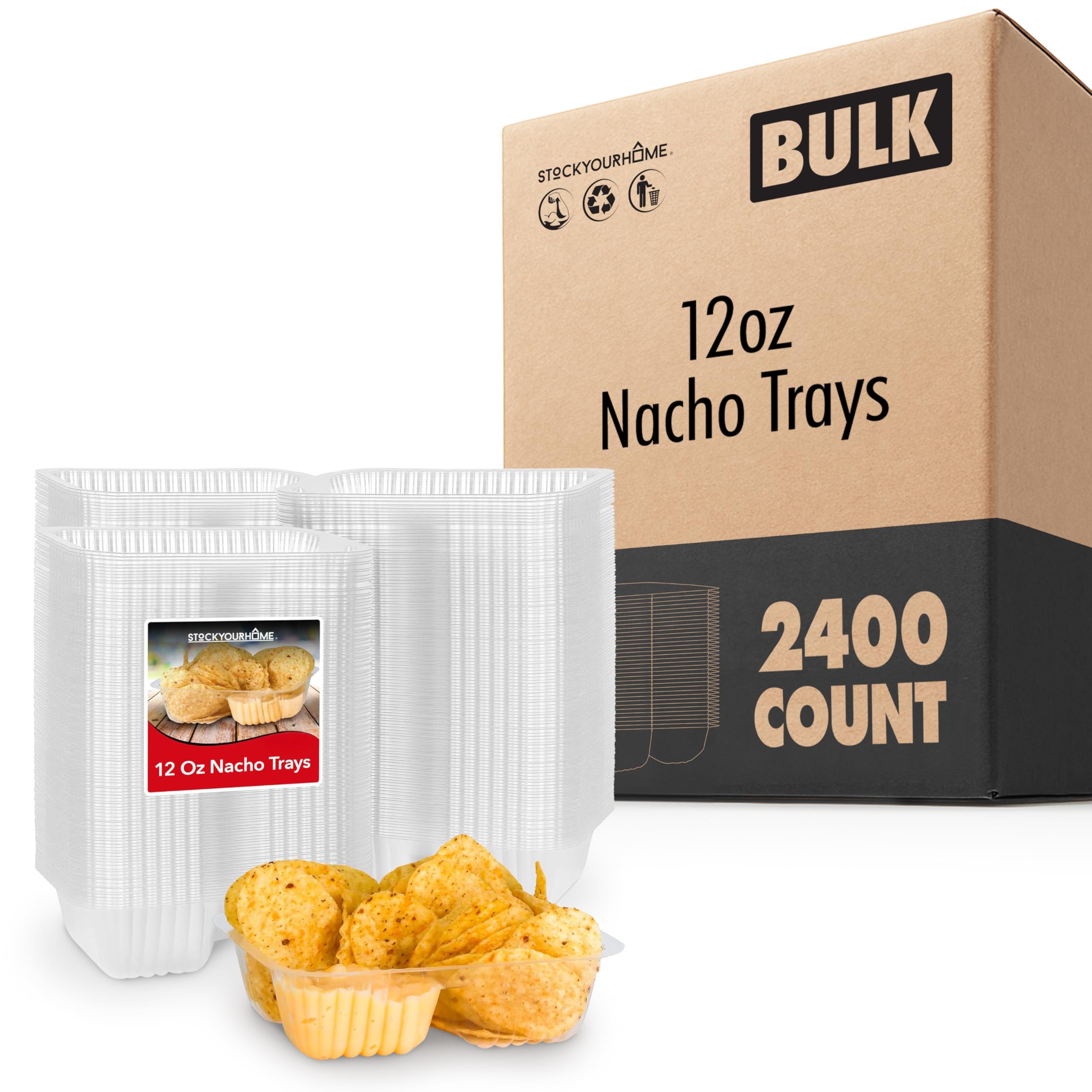 12oz Plastic Nacho Trays (2400 Pack) Small Disposable Tray for Nachos & Cheese Dip by Stock Your Home – Small, Clear, Pack of 2400, Model Stock Your Home 1902_Case