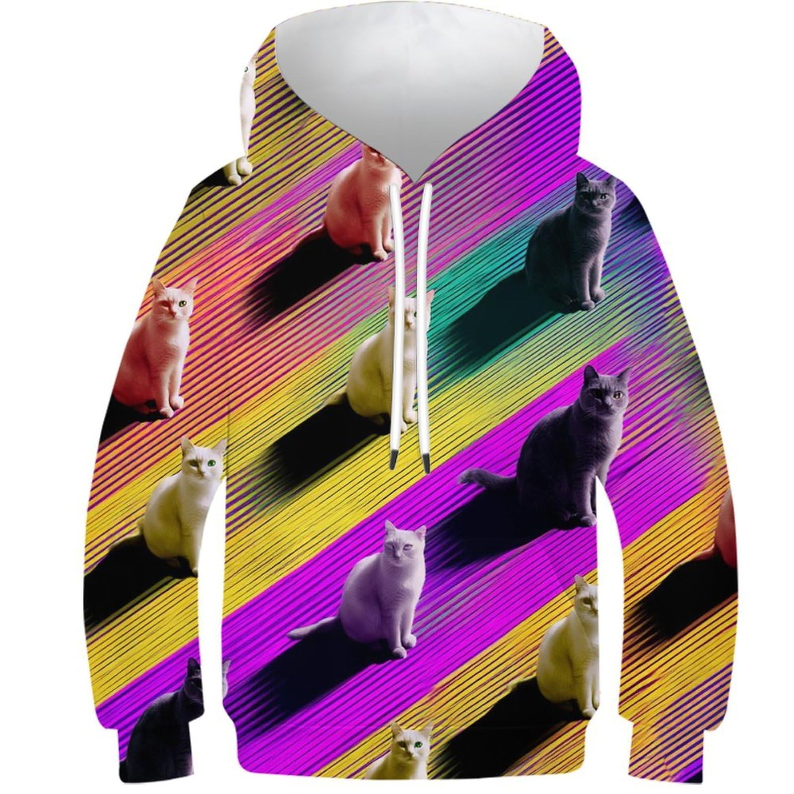 OPCALIS Kids Teen Girl Boy Hoodie Cat 3D Printed Pullover Sweatshirt Long Sleeve Kitten with Pocket Novelty Casual 11-13Y