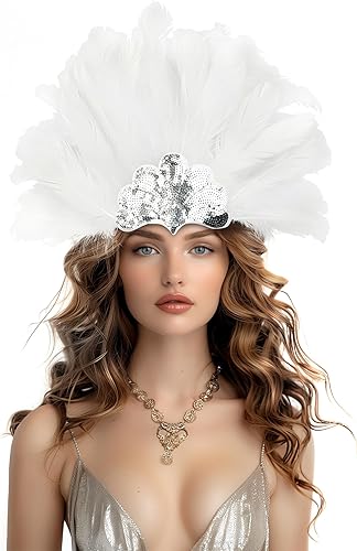 JEGERMIG Coiffe noire à plumes à paillettes pour carnaval, cosplay, pour femme