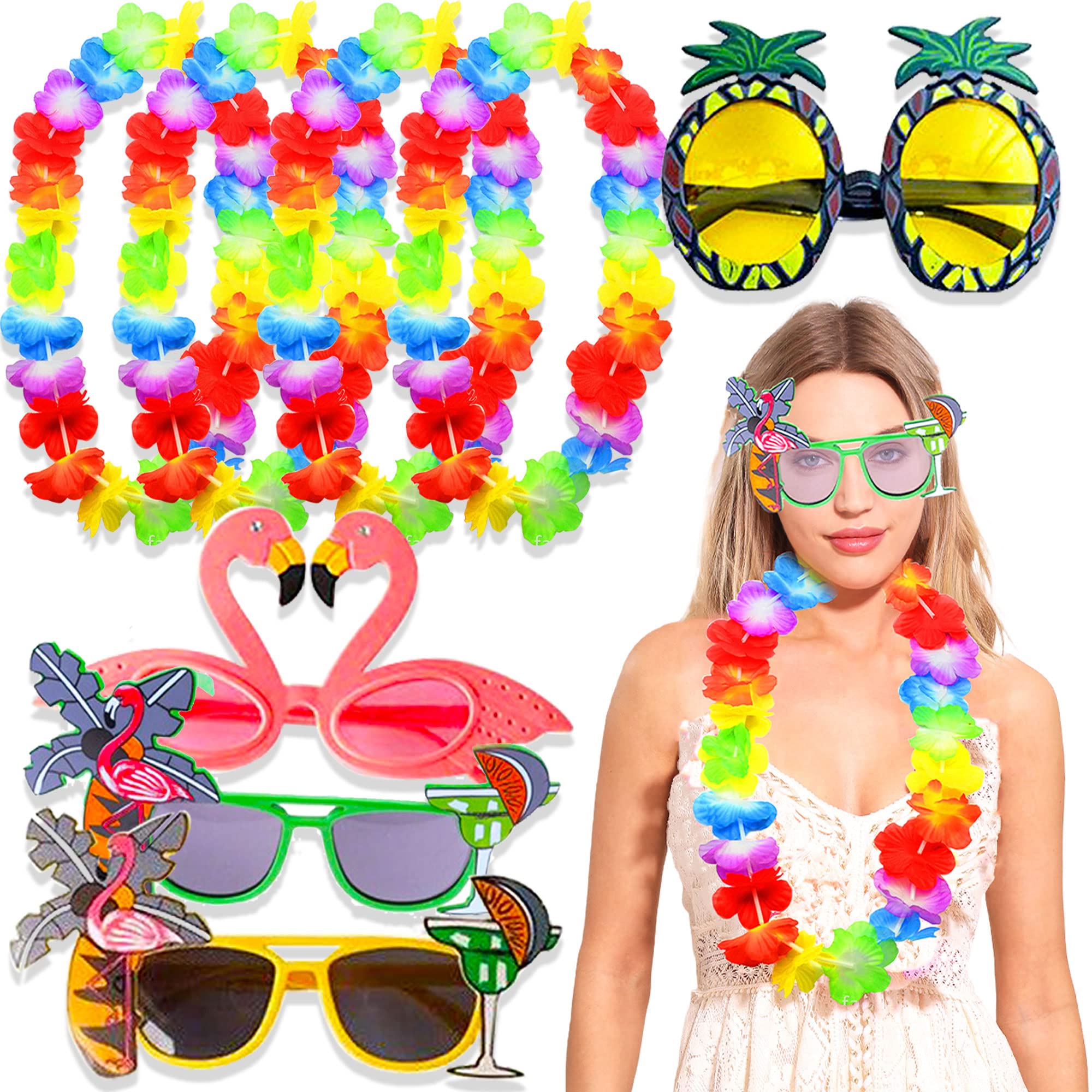 JeVenis 8 PCS Hawaiian Fancy Dress Moana Costume Adult Sunglasses Moana  Aloha Necklace Garland Glasses Luau Hawaii Costume Tropical Luau Beach Party  Supplies - BigaMart