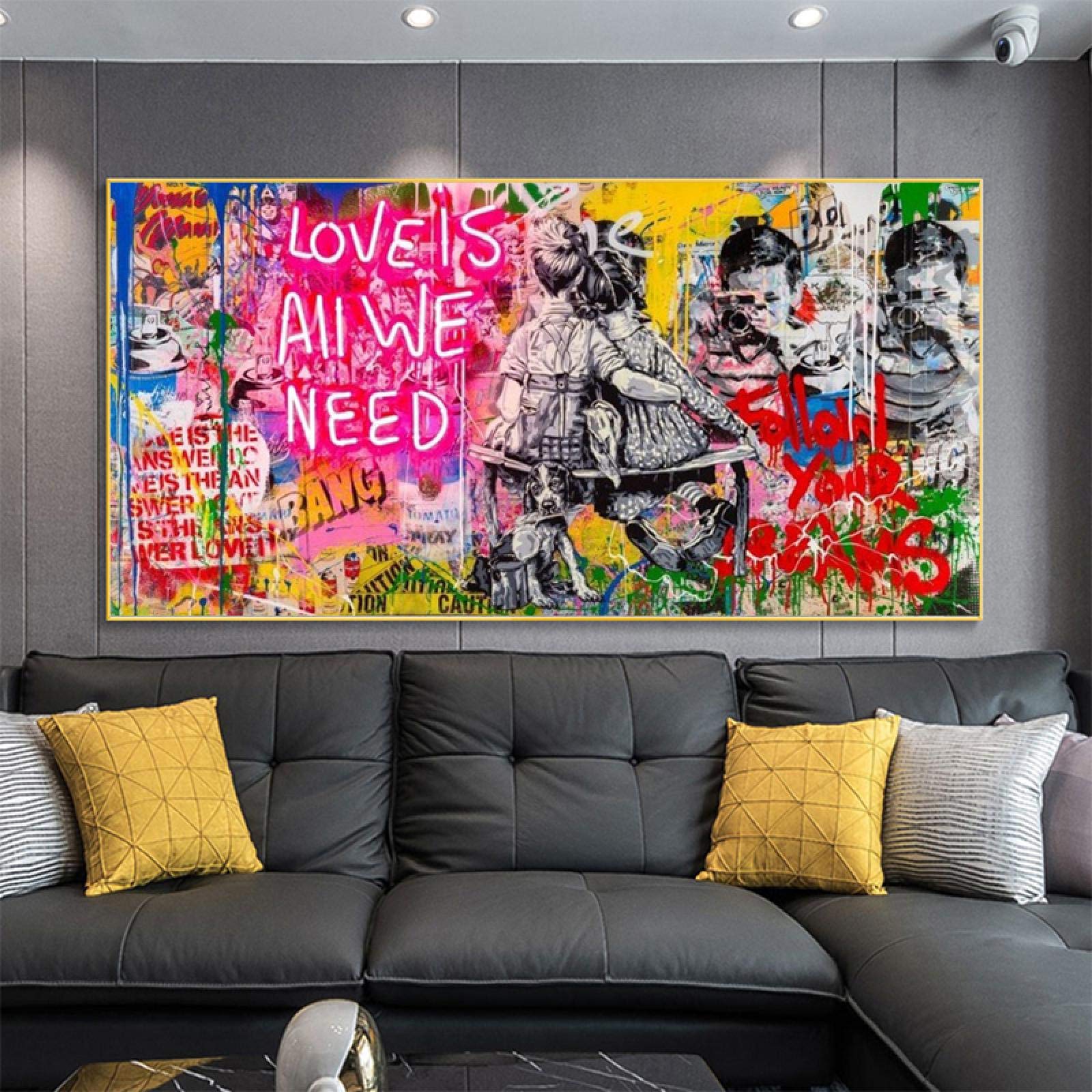 Banksy Graffiti, sztuka, obraz na płótnie, plakaty i nadruki, sztuka ścienna, obraz do salonu, wystrój domu, Cuadros 80 x 160 cm, bez ramy