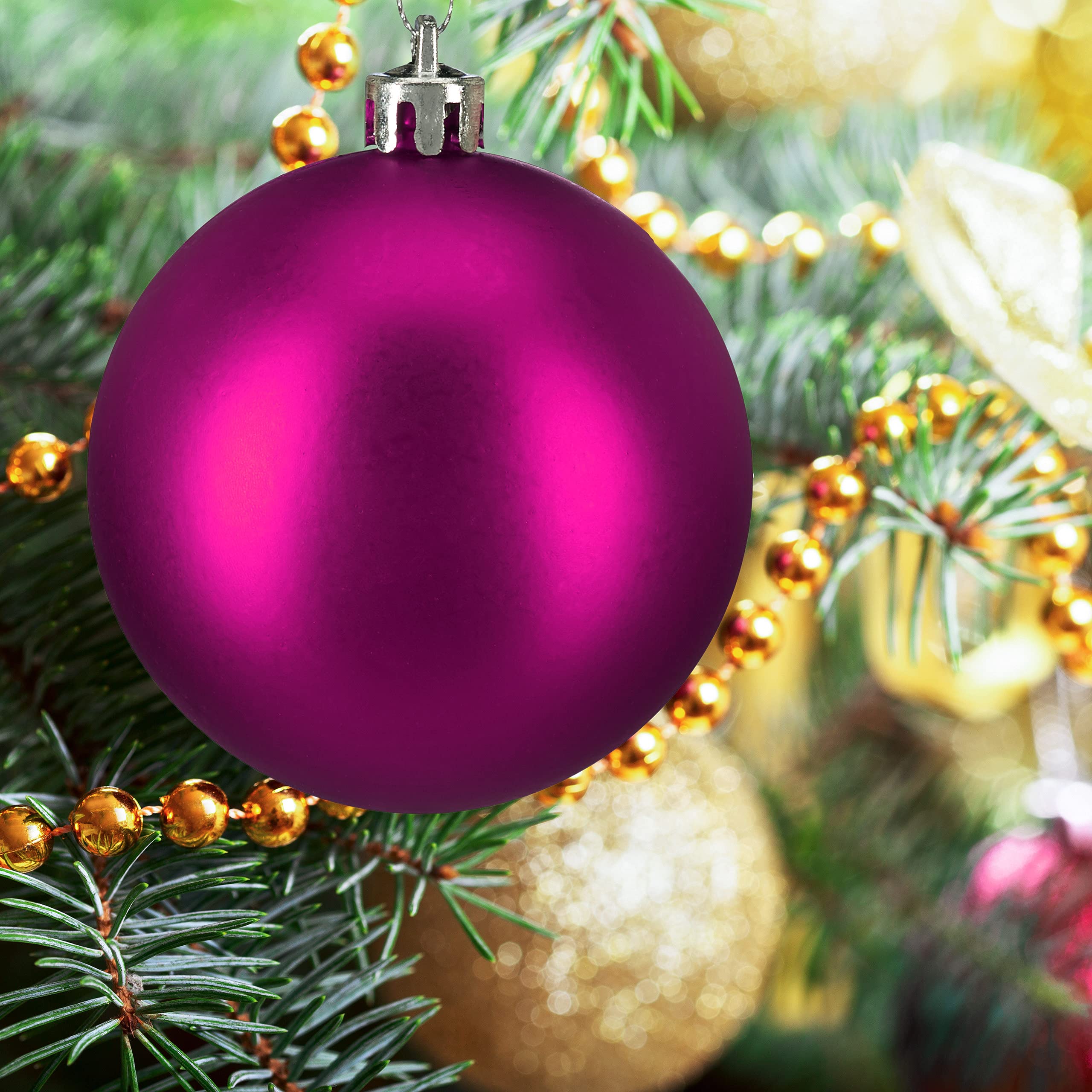 Relaxdays Palline di Natale, Set da 100, Addobbi Natalizi, Opache, Lucide, Glitterate, ∅ 3,4 e 6 cm, Decorazioni, Fucsia