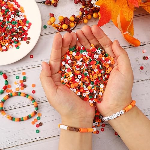 Miniatura 5 de Augshy 4200 cuentas de arcilla de otoño de Acción de Gracias, de vinilo, Heishi, planas, redondas, espaciadoras de polímero para hacer joyas,