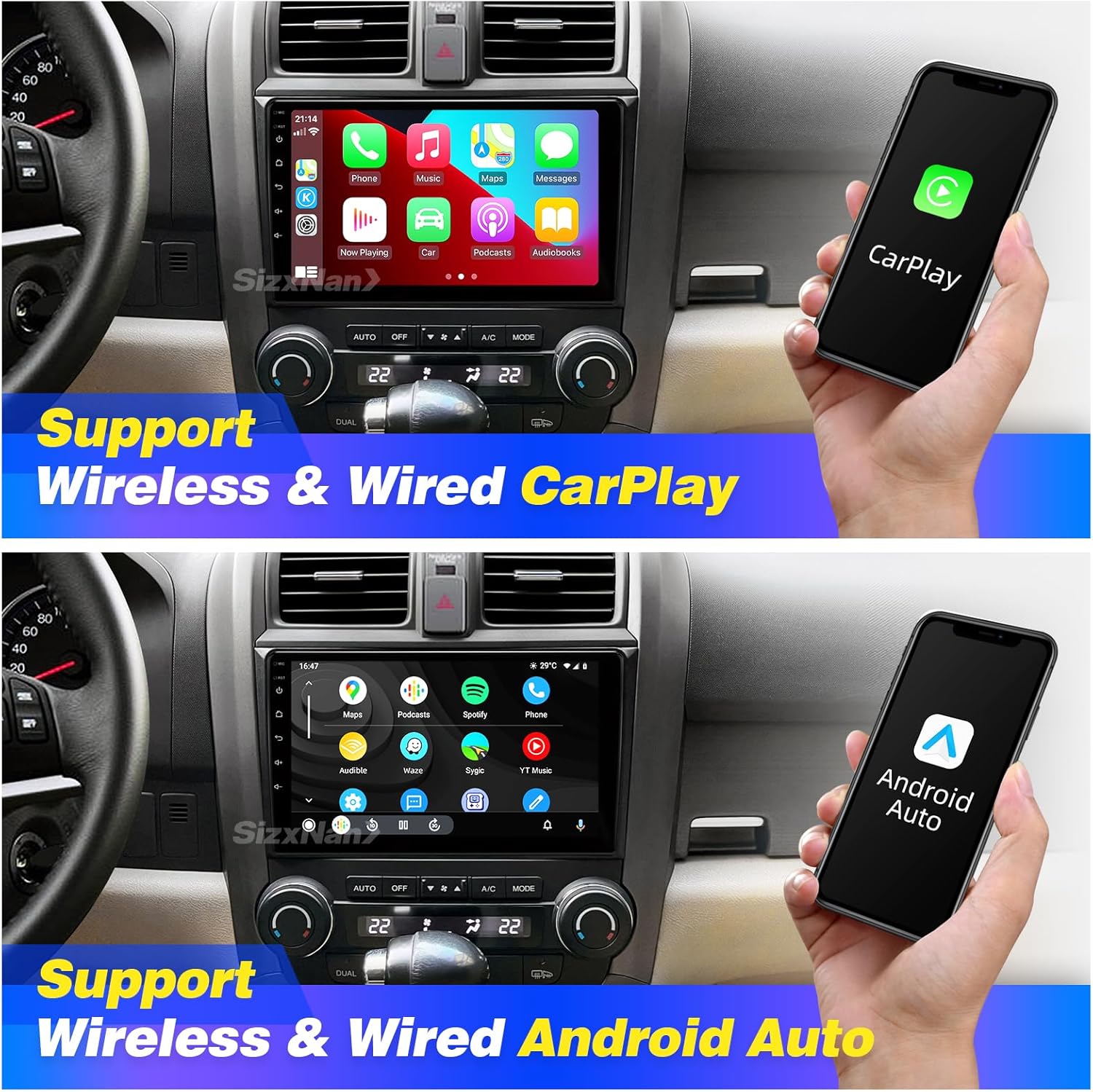 for CRV 2007-2011 Radio Upgrade Compatible with Wireless Carplay Android Auto,8-Core 4+64GB HeadUnit Car Stereo Bluetooth Navigation GPS WIFI FM/AM TouchScreen Backup Camera Multimedia Player