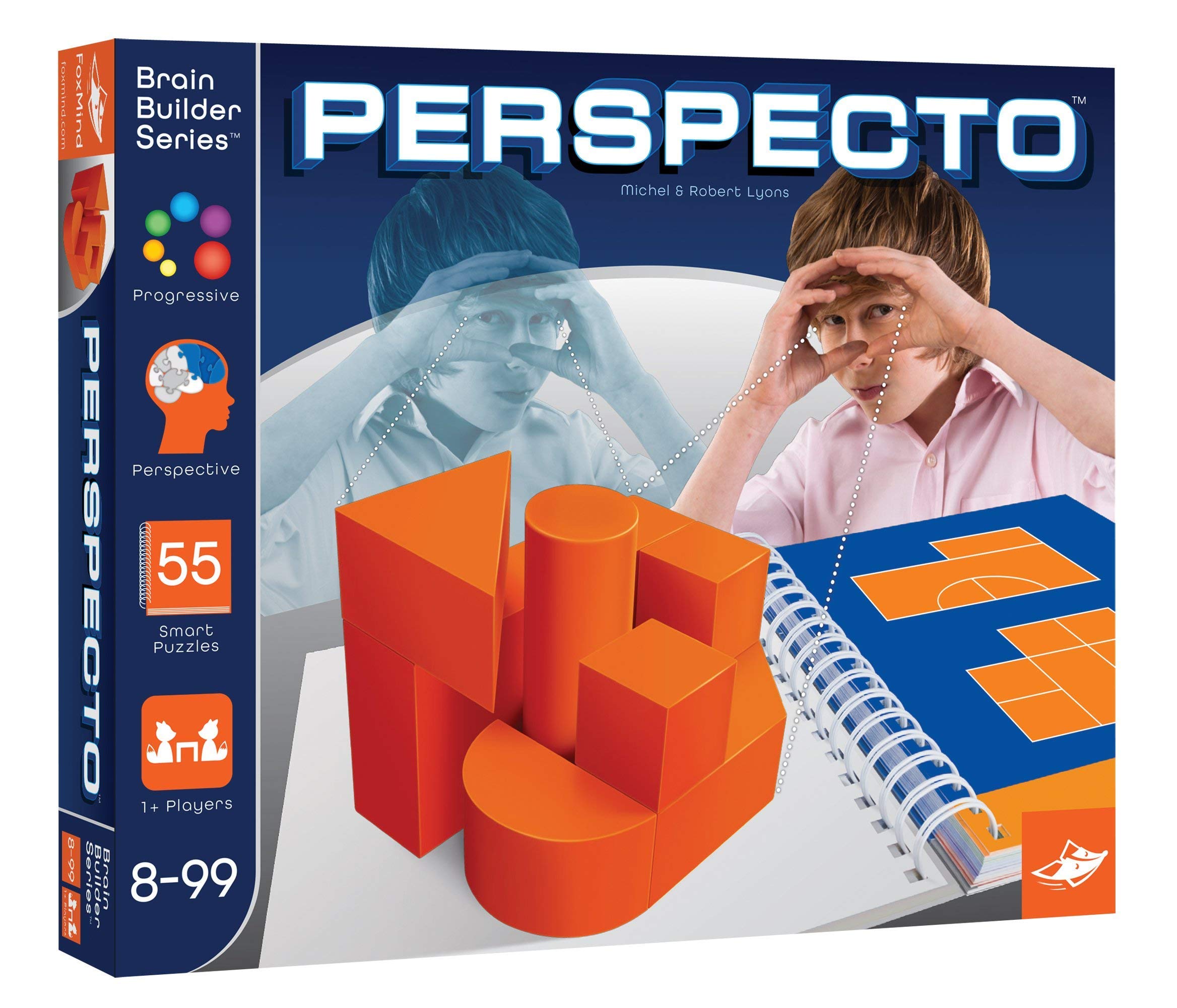 FoxMind Games: Perspecto Spatial Logic and Visualization Game, Smart Building with Perspective, 55 Smart Puzzles to Work Through, 6 Levels of Complexity, Develops STEM Skills, 1+ Players, For Ages 8+