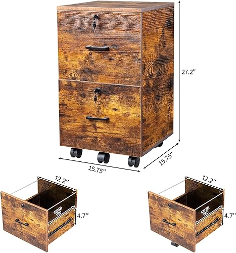 Miniatura 47 de VINGLI Archivador de 2 cajones con cerradura, archivadores rodantes para oficina en casa, soporte de impresora pequeño, organizador de archivos