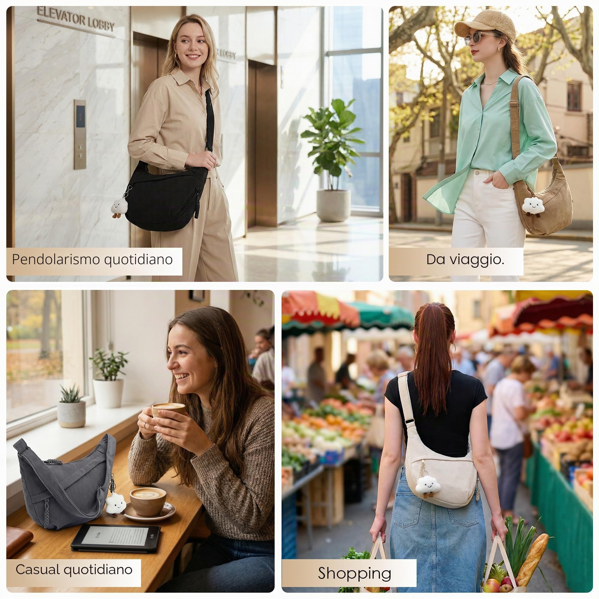 Micmores Borsa a Tracolla Donna in Velluto a Coste, Marsupio Elegante con Cinturino Regolabile, Moon Bag Mezzaluna per Lavoro e Viaggi (Verde)
