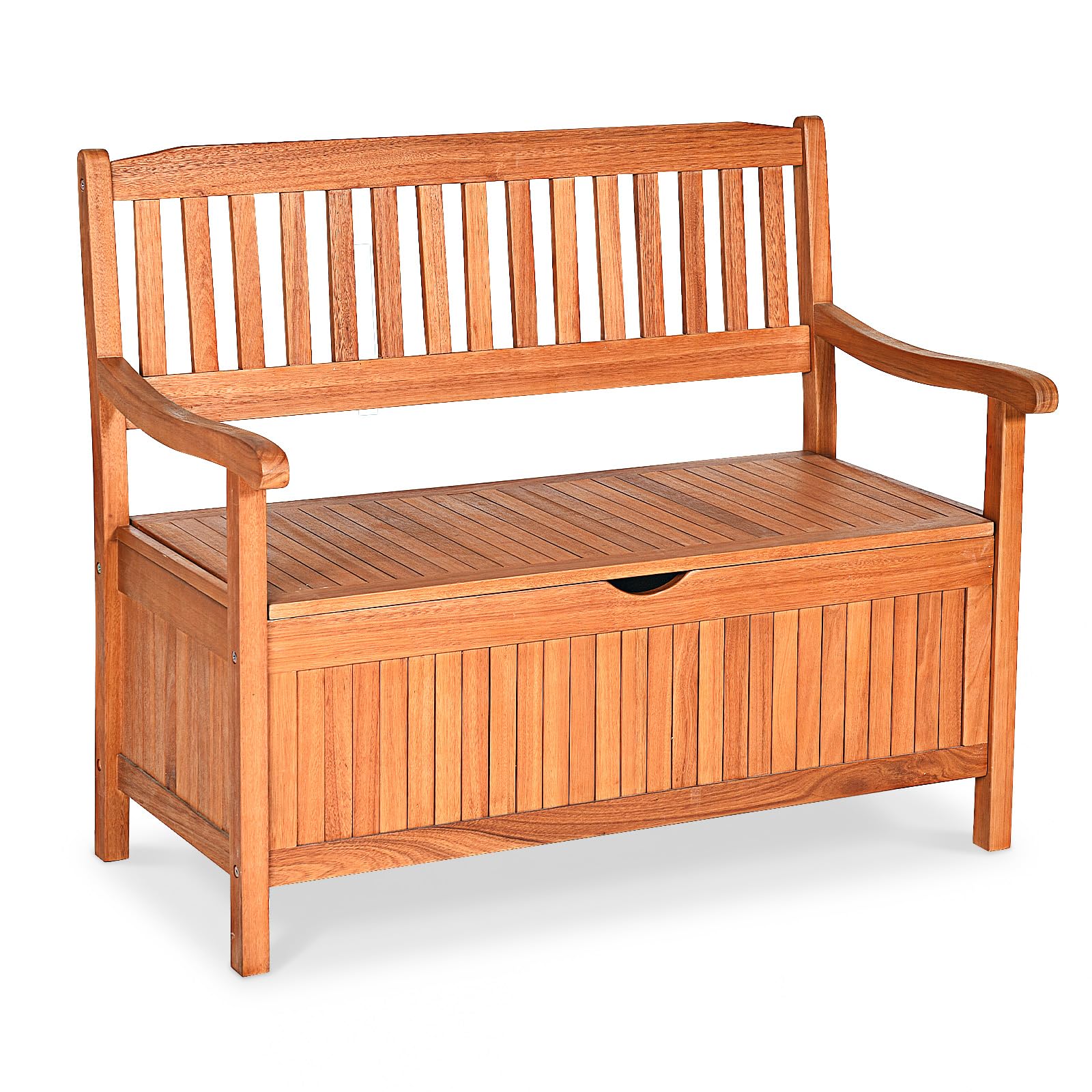 GIANTEX Gartenbank Holz mit Stauraum, Truhenbank mit Aufbewahrungsbox, 2-Sitzer Sitzbank Massivholz bis 360 kg belastbar, Terrassenbank Outdoor, Garten Holzbank mit Arm- & Rücklehne, 107x59x90cm