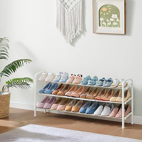 Miniatura 2 de Zapatero para armario, organizador de zapatos de 3 niveles, estante de metal de 28 pulgadas que se puede ampliar a 42 pulgadas, para armario,
