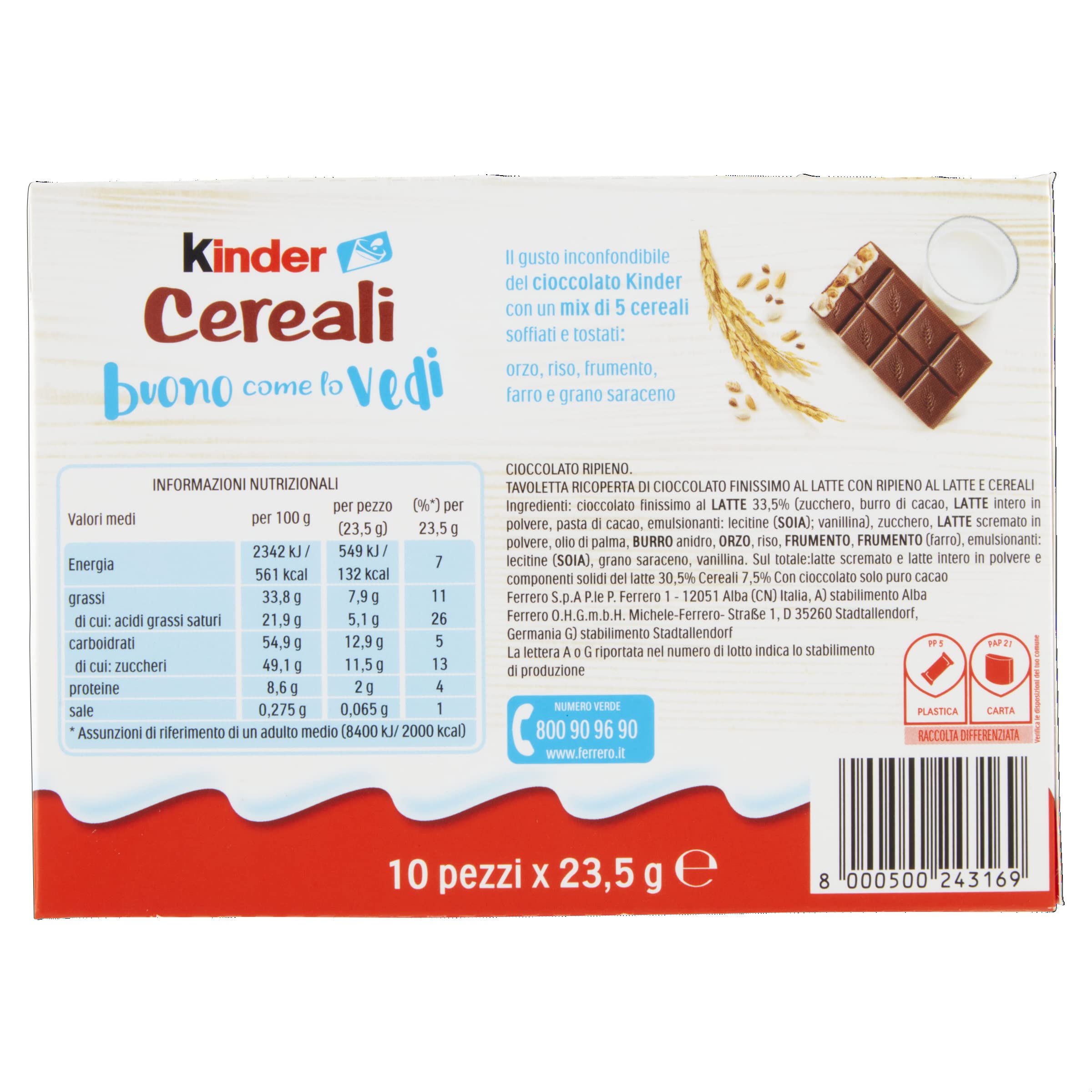 KINDER Country - 10 batonów czekoladowych i zbożowych - 10 x 23,5 g - opakowanie 235 g