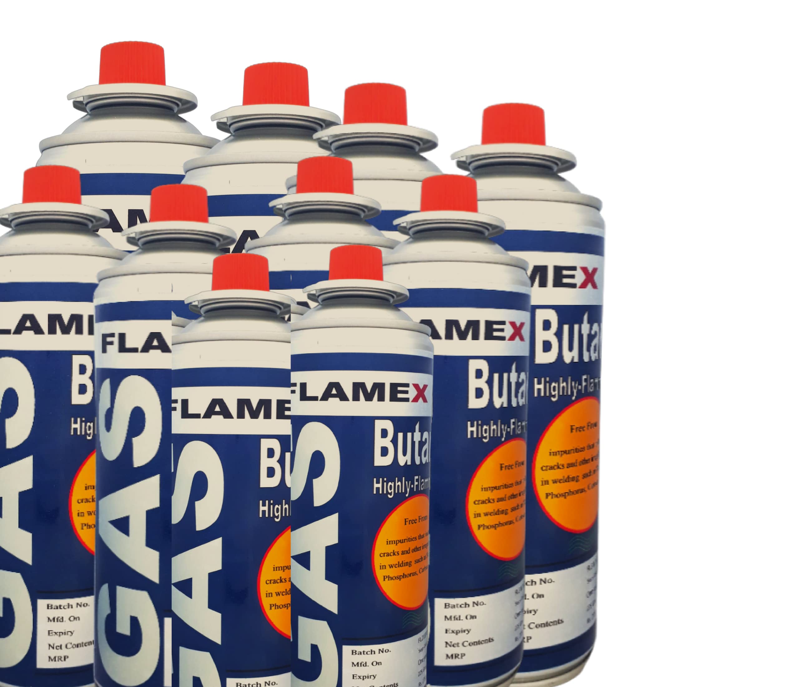 Portable High Pressure Flame Butane Gas ideal for blowtorch, stove, refill lighters, welding gas. Flamex by SprayCheck 310gross wt/225g net wt with Universal Nozzle/Pin.Pack of 10 Canisters-image-48