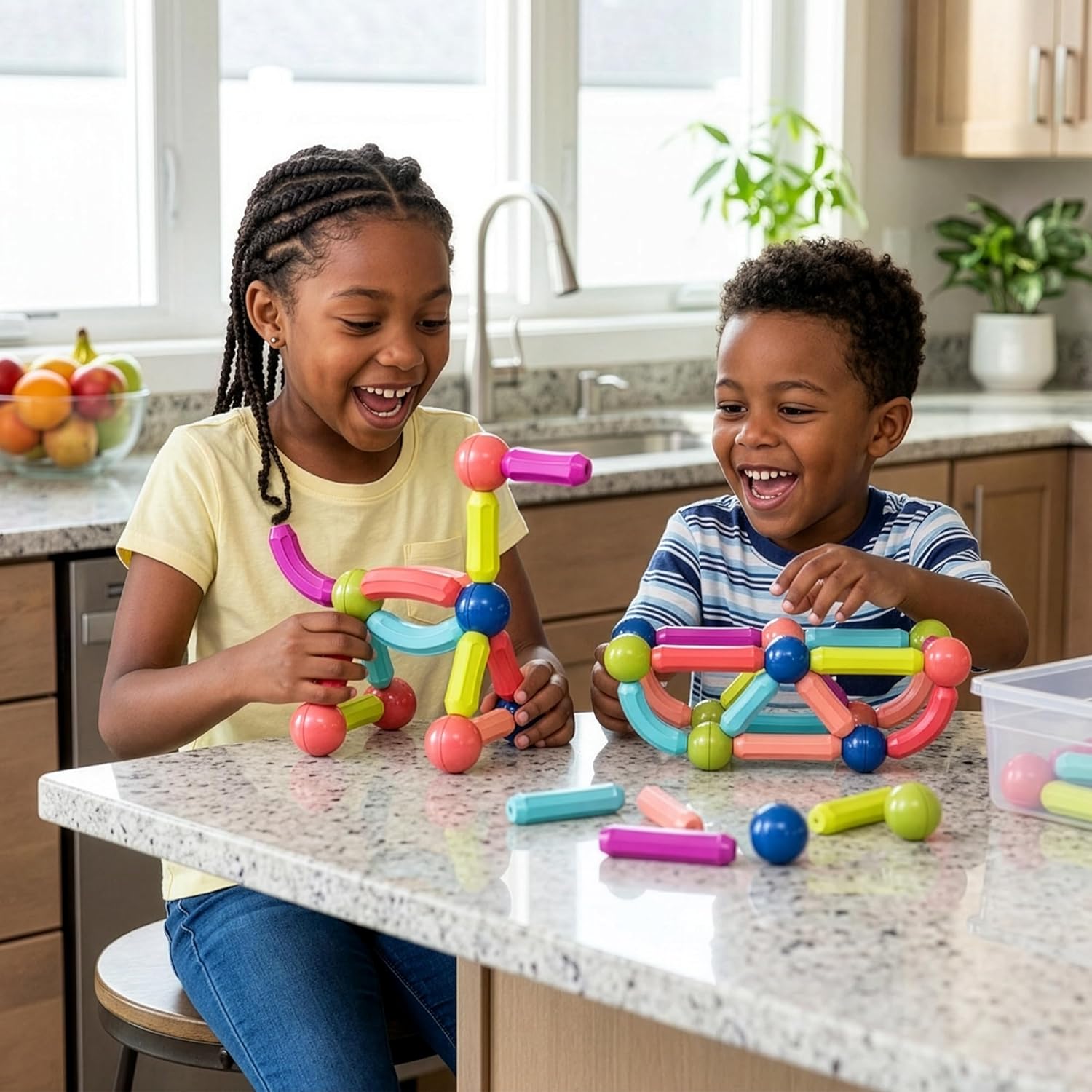 PicassoTiles Magnetic Building Stick Block Construction Set with Storage Bin Colorful 3D STEM Toy Blocks Bar Balls & Rods Montessori Educational for All Ages Puzzle Toy for Boys & Girls PTX50