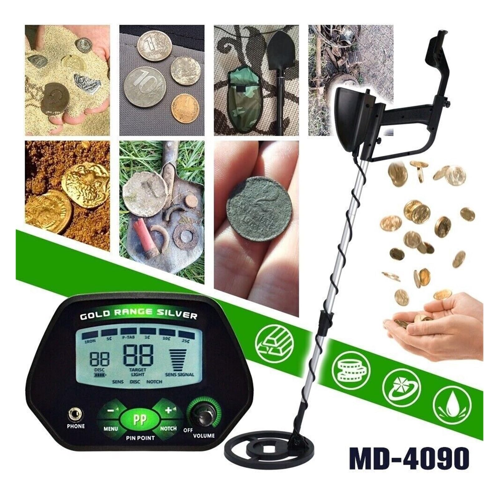 Wykrywacz metalu, MD-4090 Podziemny wykrywacz metali Wykrywacz LCD z funkcją pamięci Regulacja podświetlenia