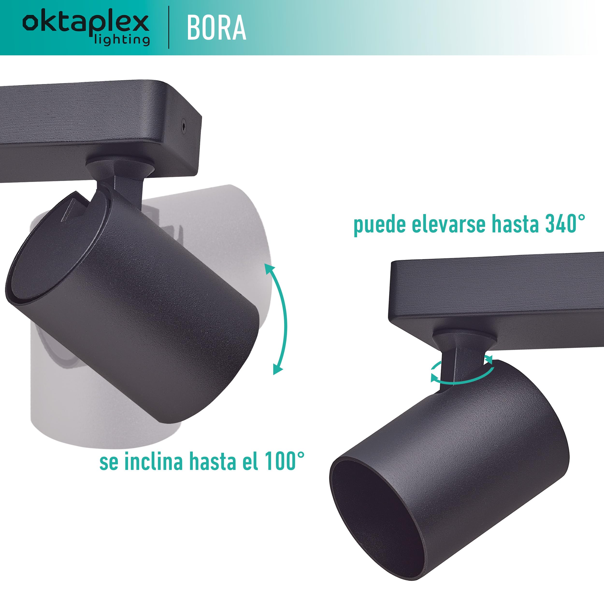 Oktaplex Bora foco de techo 3 flame GU10 LED spot bar 45 cm 230 V spot luz foco orientable lámpara de techo negro