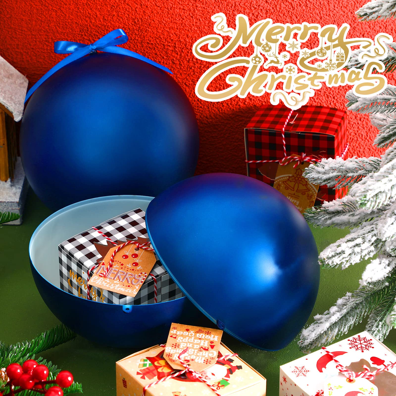 2 Pcs 8" Extra Large Size Christmas Hanging Ball Ornaments Oversized Huge Big Xmas Christmas Plastic Balls for Outside Lawn Yard Tree Hanging Decorations (Blue)