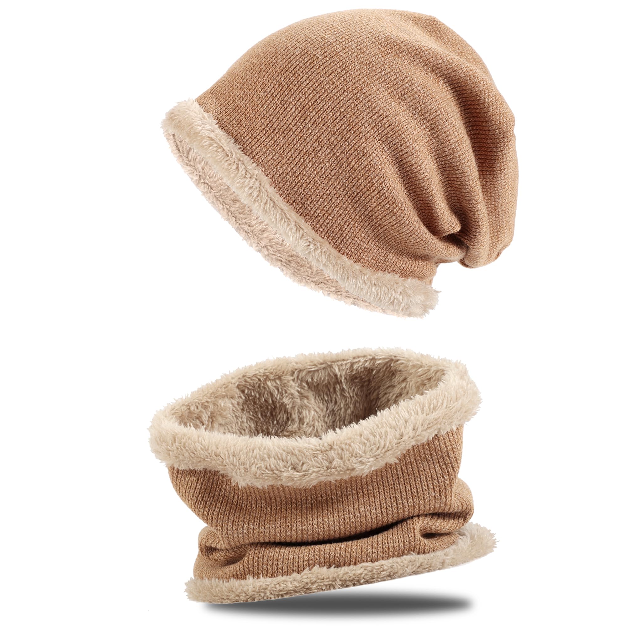 Caldo berretto invernale e sciarpa set elegante maglia teschio berretto per uomo donna, 08 Marrone, taglia unica