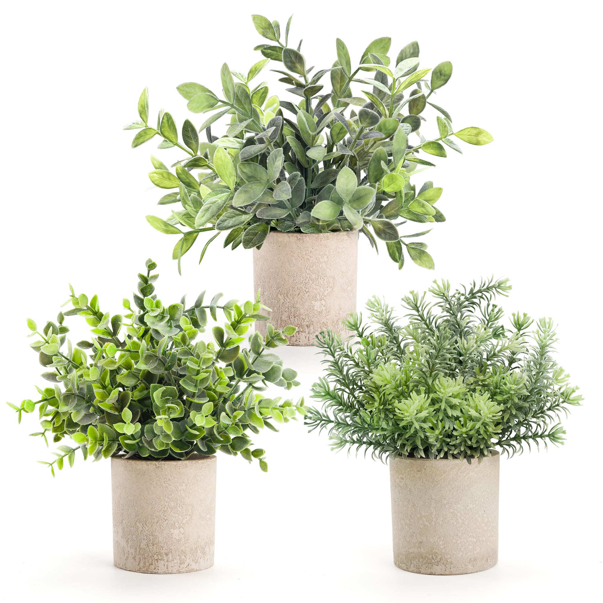 BTSD-home 3 Pack Mini Potted Artificial Plants Indoor Small Fake Plants Plastic Eucalyptus Plants for Shelf Desk Office Bathroom Kitchen Balcony Home Decor