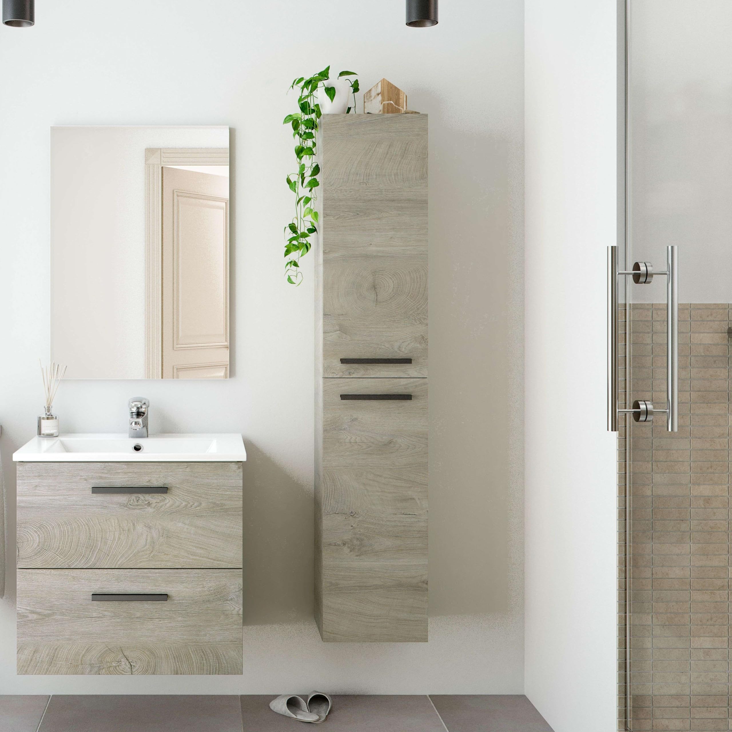 ARKITMOBEL Athena Columna de Baño Suspendida, 2 Puertas, Roble Alaska, Grande