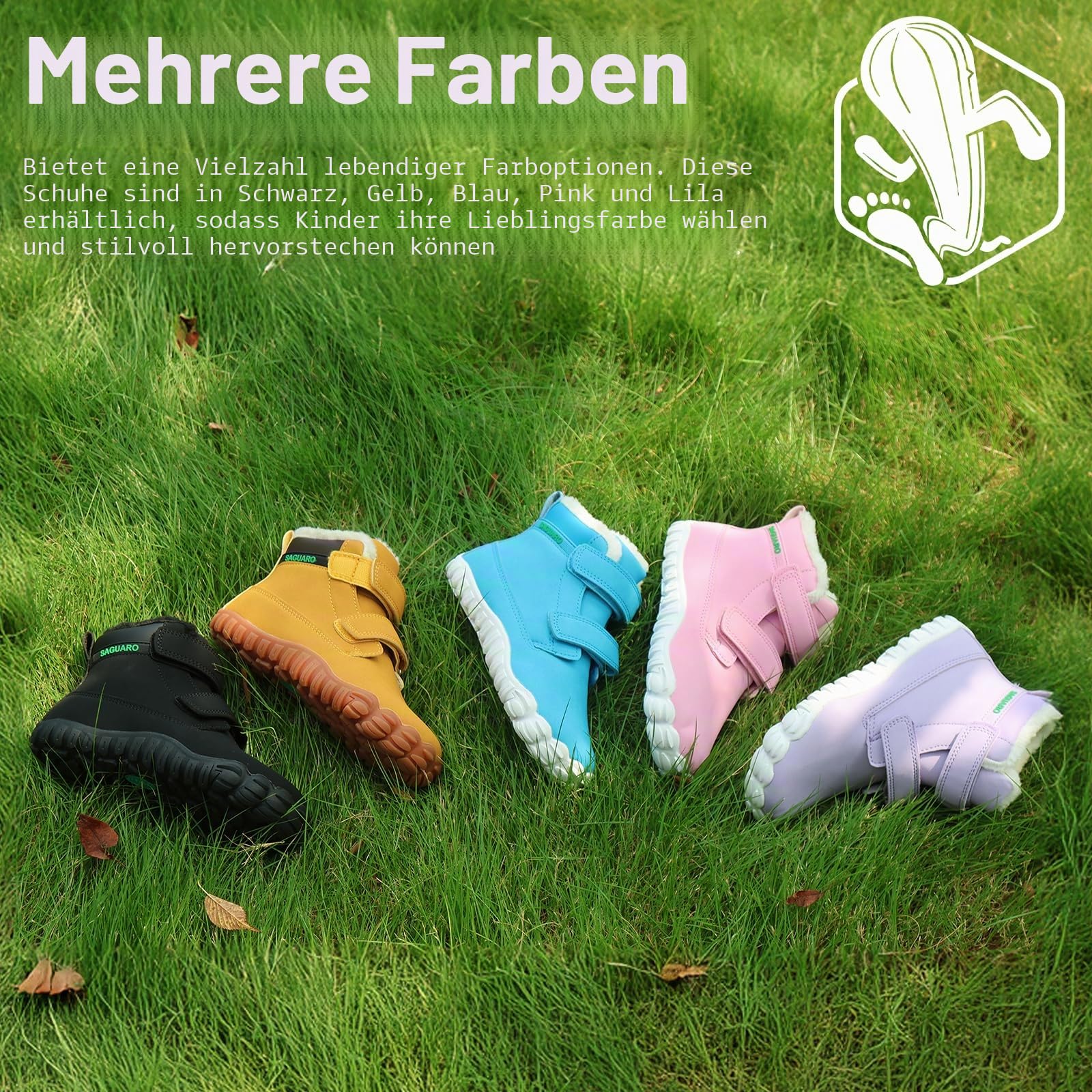 SAGUARO Kinder Winter Barfußschuhe Winterschuhe mit Warm Gefütterte & Breite Zehenbox, Gr.24-36