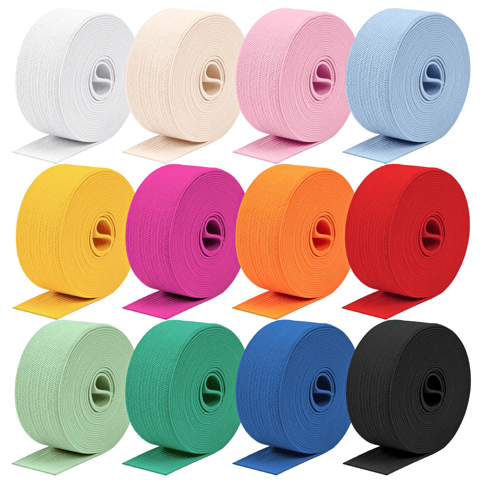 Airisoer Elastic Bands for Sewing 12 Rolls 1 Inch x 2.2 Yards,Bright Colors