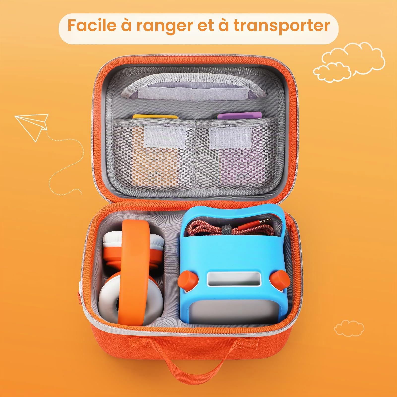 Étui de transport rigide compatible avec Yoto Player (3e génération) haut-parleur Bluetooth, sac de rangement de voyage pour Yoto Audiobook Story Player 3ème génération, Orange, Moderne