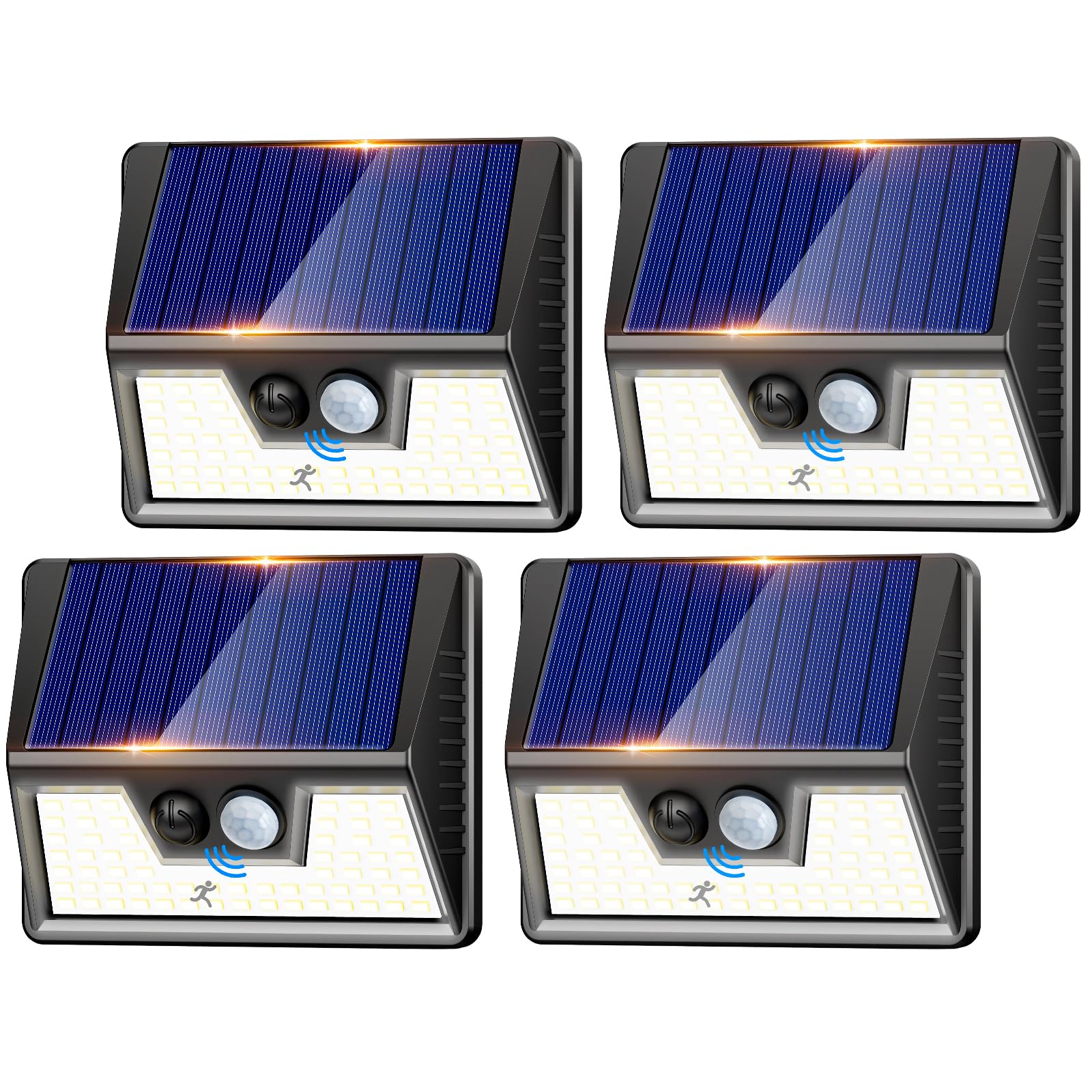 nipify Luz Solar Exterior,【4 Paquete/3 Modos】 Focos Led Solares Exterior con Sensor de Movimiento, Impermeable Luces Solar Exteriors, Lamparas Exteriores para Jardín, Garaje, Caminos