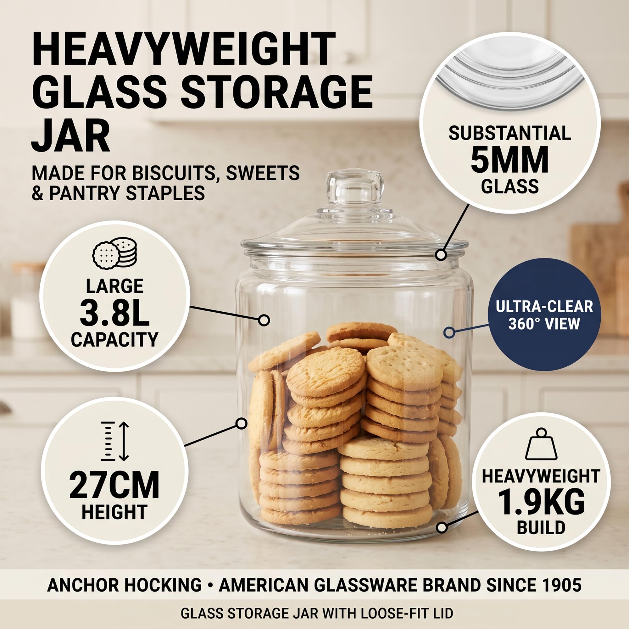 Anchor Hocking 1 Gallon Heritage Hill Jar - Glass Jar -5