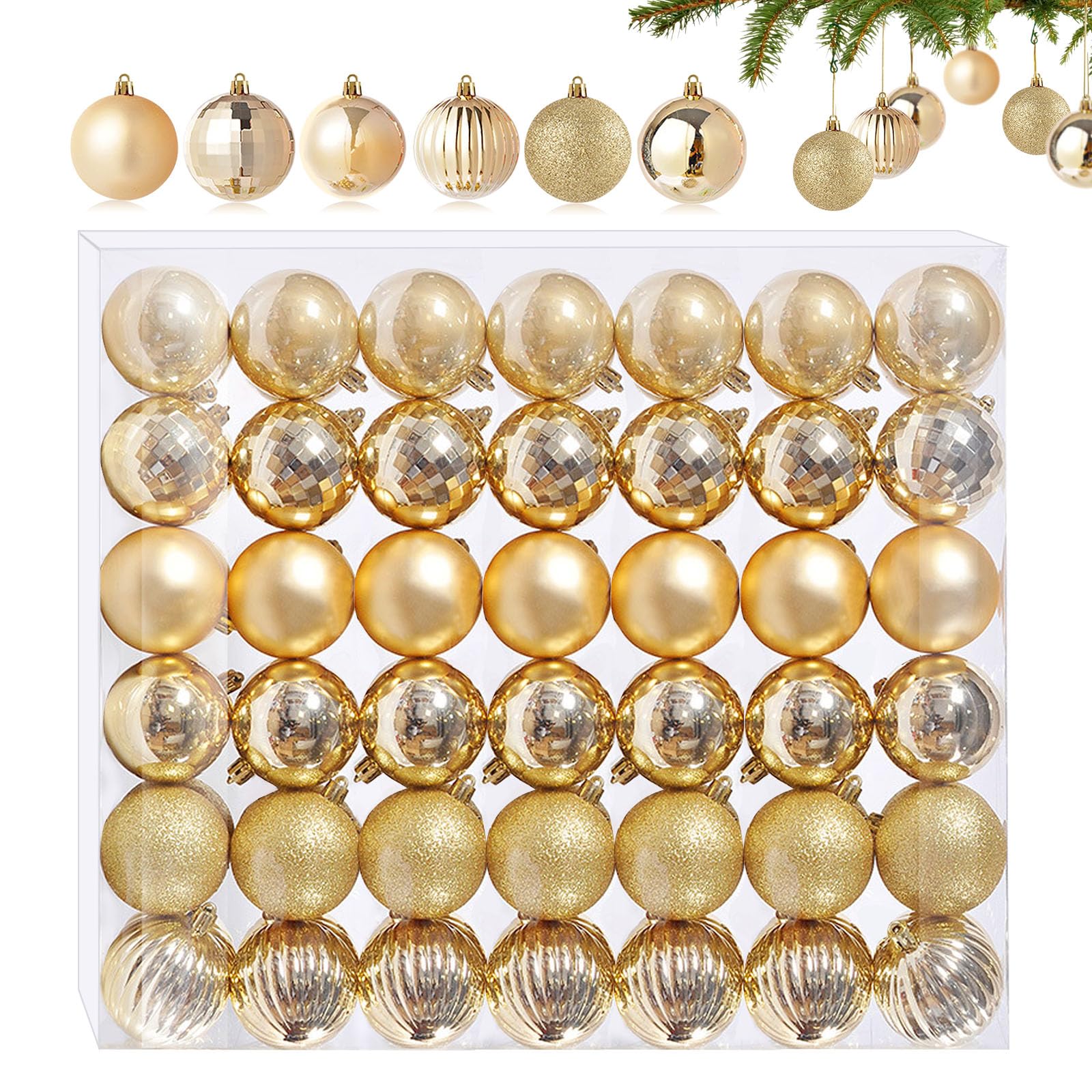 Lot de 42 petites boules de Noël dorées en plastique