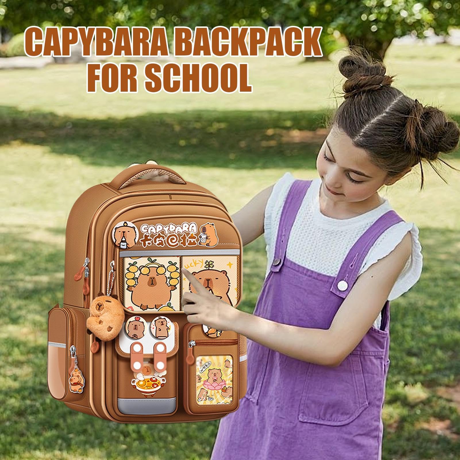 Capybara - Zaino per la scuola elementare per bambini, impermeabile, grazioso e impermeabile, per adolescenti, ragazzi, figlie, ragazze, donne, amici, familiari