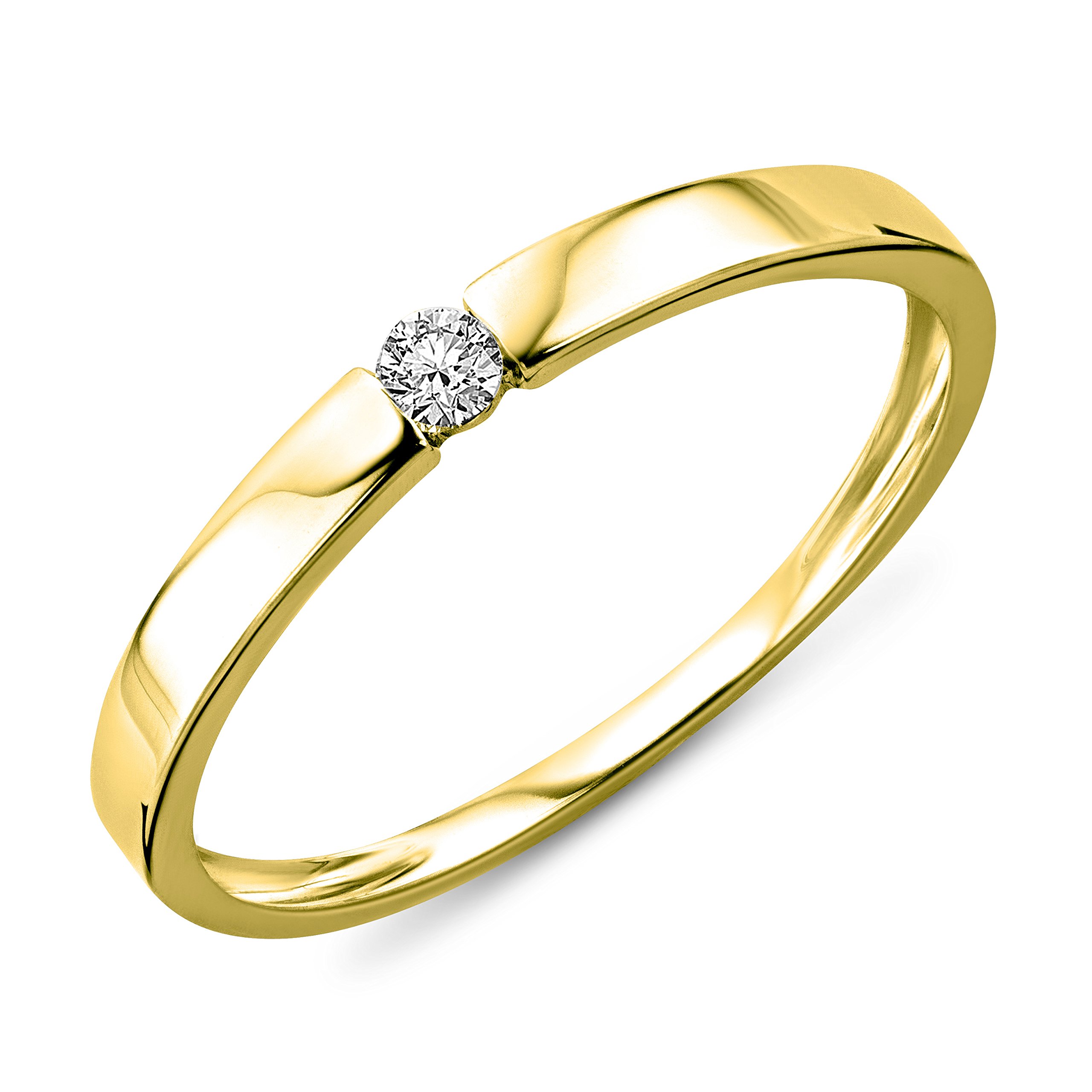 MIORE Anillo solitario de compromiso en oro blanco 9 quilates 375/1000 con diamante natural talla brillante de 0,05 quilates