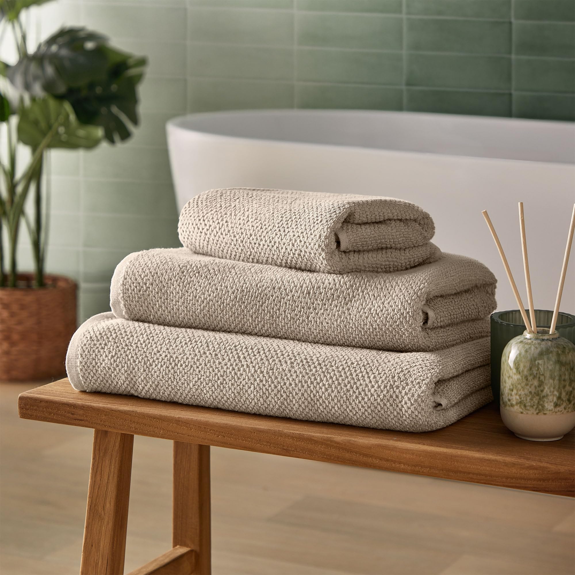 Silentnight (Bath Towel, Natural) Popcorn Waffle Towel 100% Cotton Bci, Super Soft And Absorbent