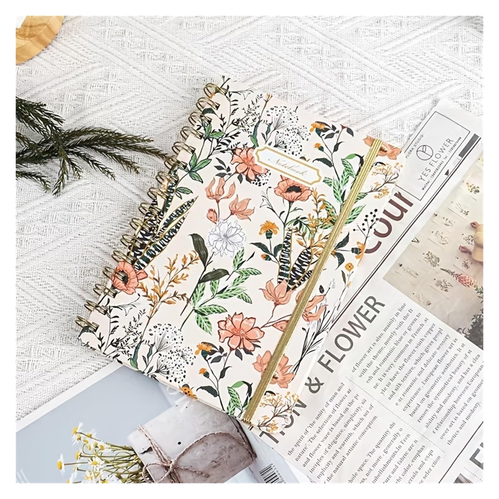 spiralbuch A5 Hardcover College-Lineatur-Tagebuch, 80 Blatt/160 Seiten, 5,7" x 8,5", Freihand-Blumenband(WHITE)