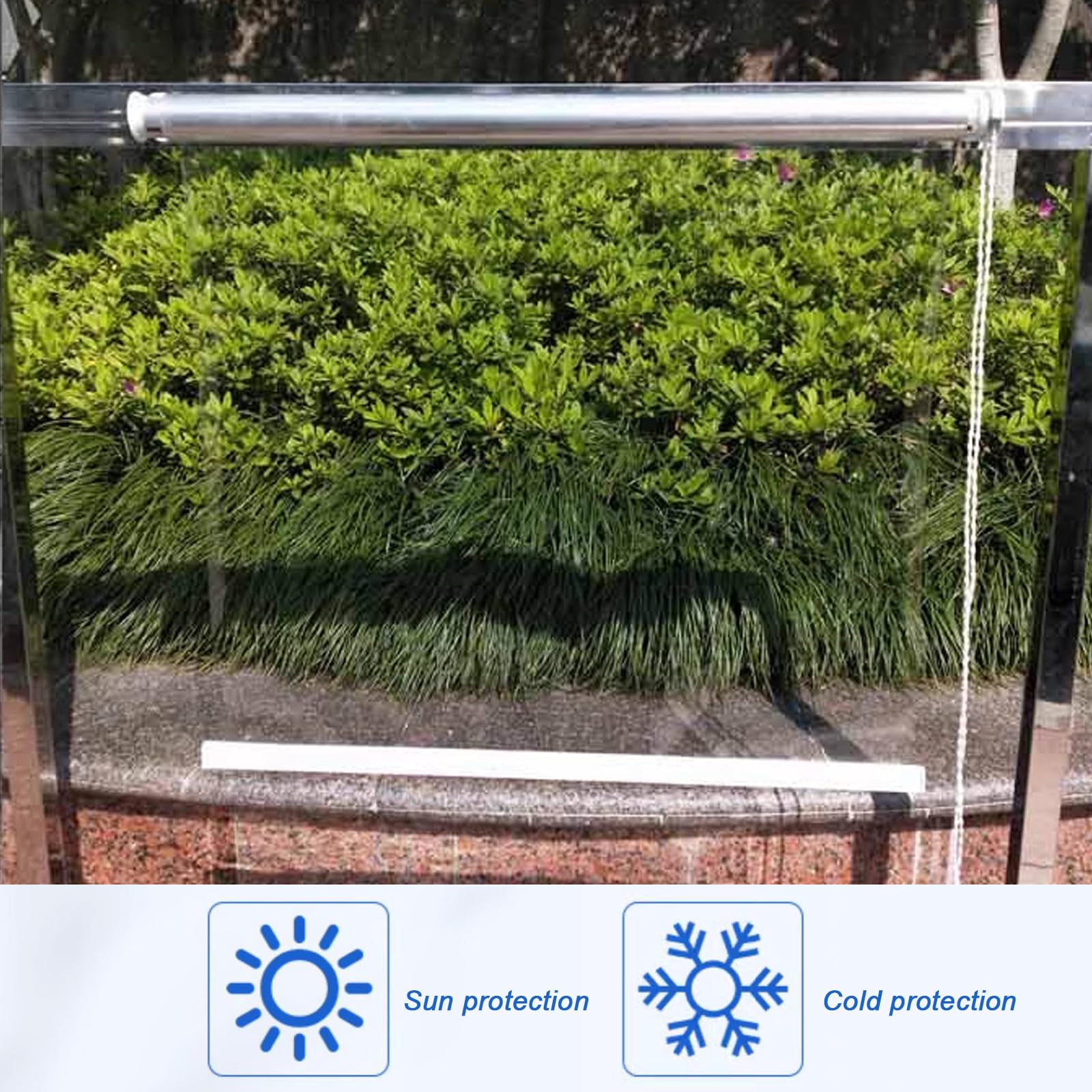 Tenda a rullo in PVC trasparente per esterni, protezione UV, antivento, copertura manuale per finestra per cucina e bagno (larghezza 155 x altezza 260 cm)