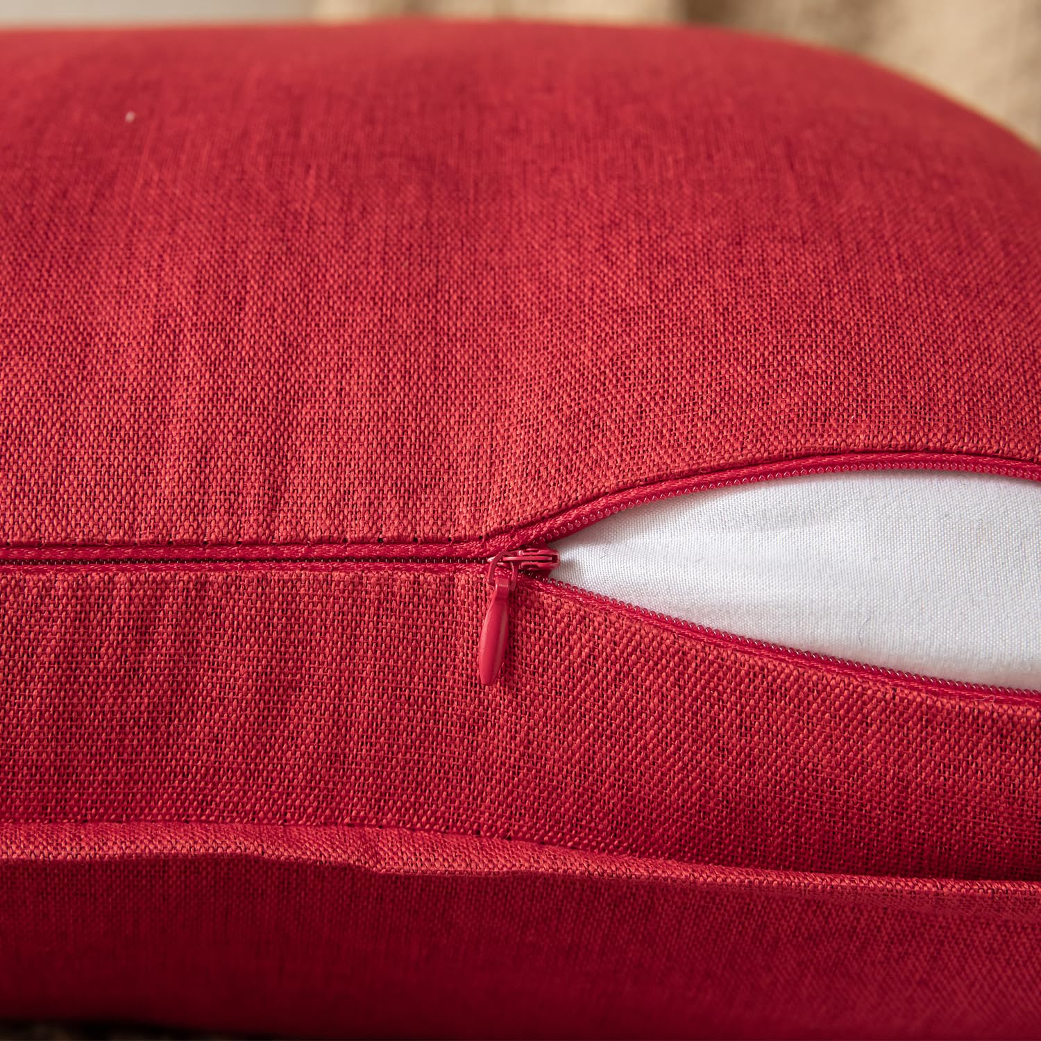YAERTUN Pack of 2 Decorative Linen Soild Cushion Covers Farmhouse Neutral Throw Pillow Cases for Chair Couch Sofa Bedroom Living Room Home Decor 20 x 20 Inch 50x50 cm Red - Image 4
