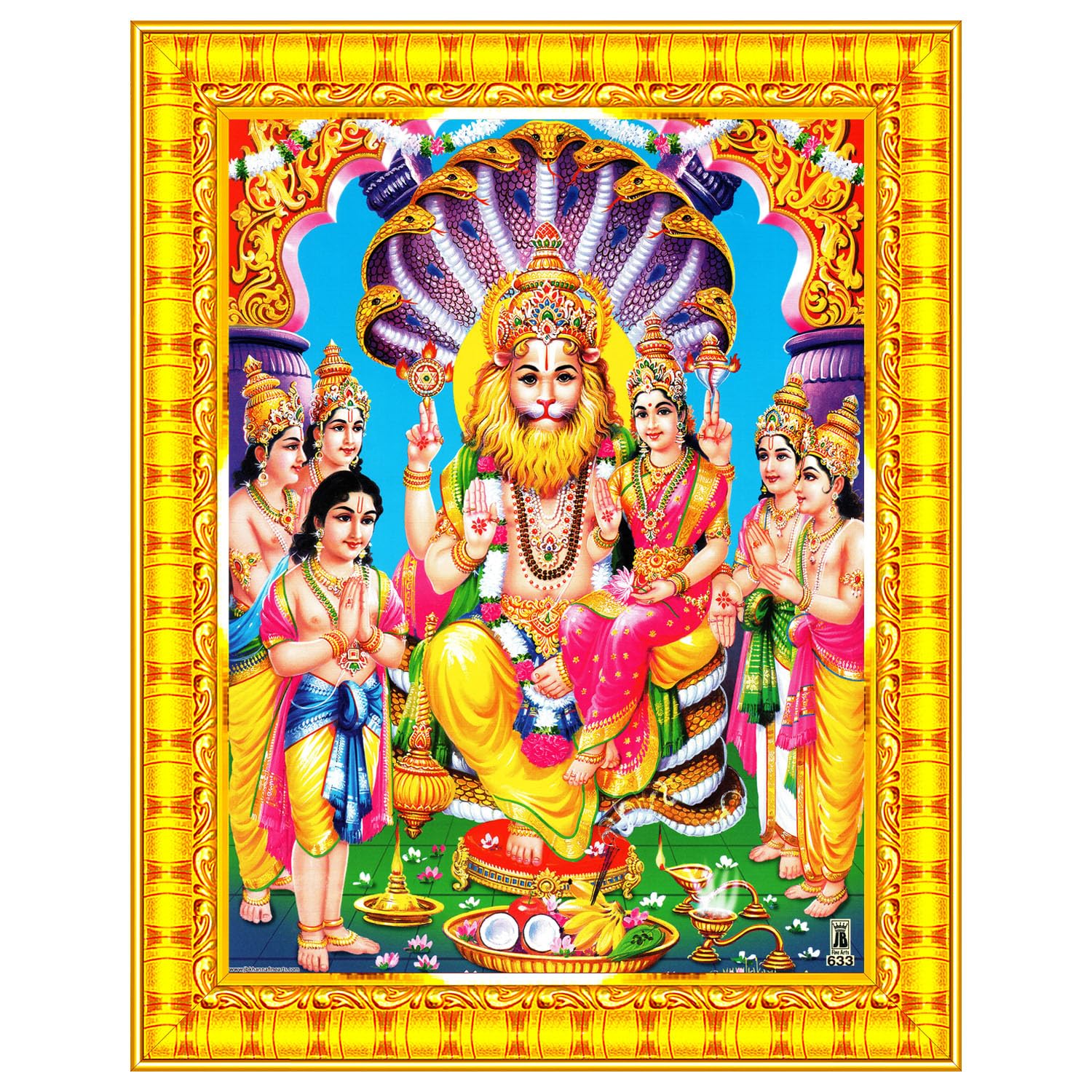 Pavan Photo Laminations Lakshmi Narasimha Swamy Lord Narsingh Bhagwan Wall Painting Framed Home Decor (Wood,Matte,Gold,Big Size,10 x 12 Inch) R595M